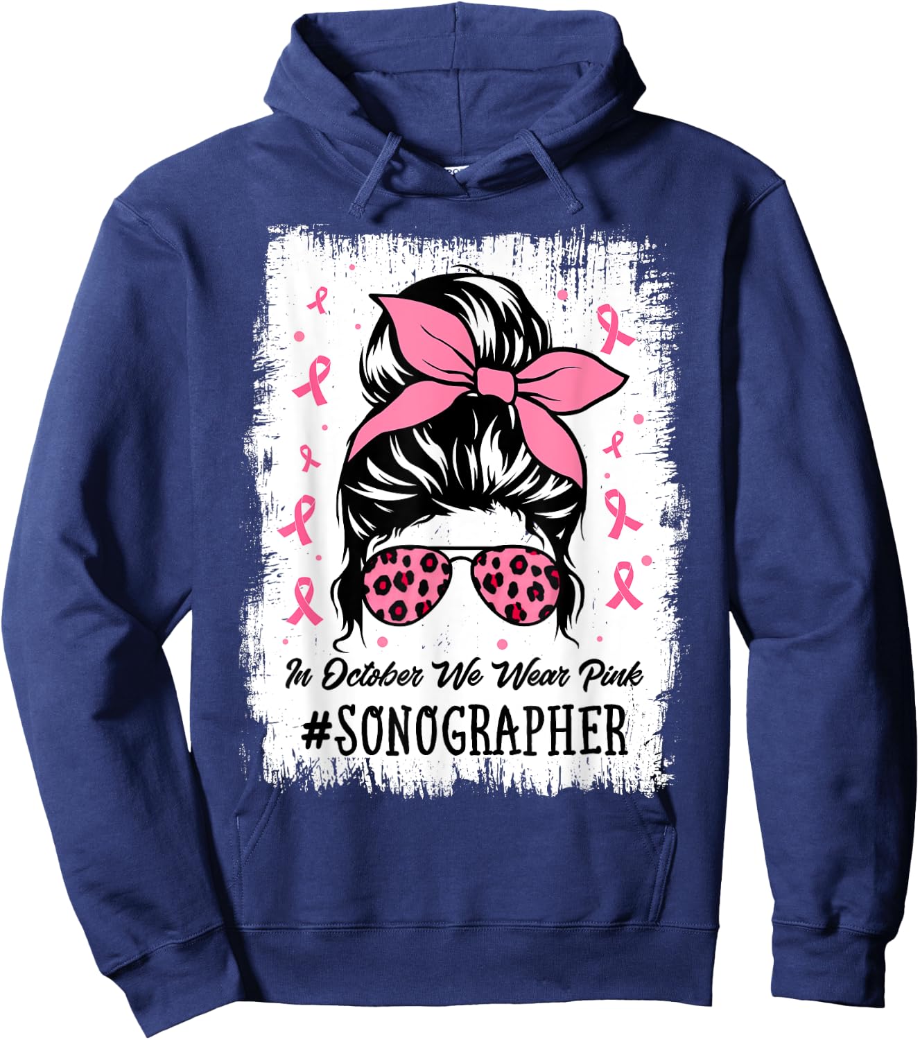 Sonographer In October We Wear Pink Women Breast Cancer Hoodie - Hoodie | Navy