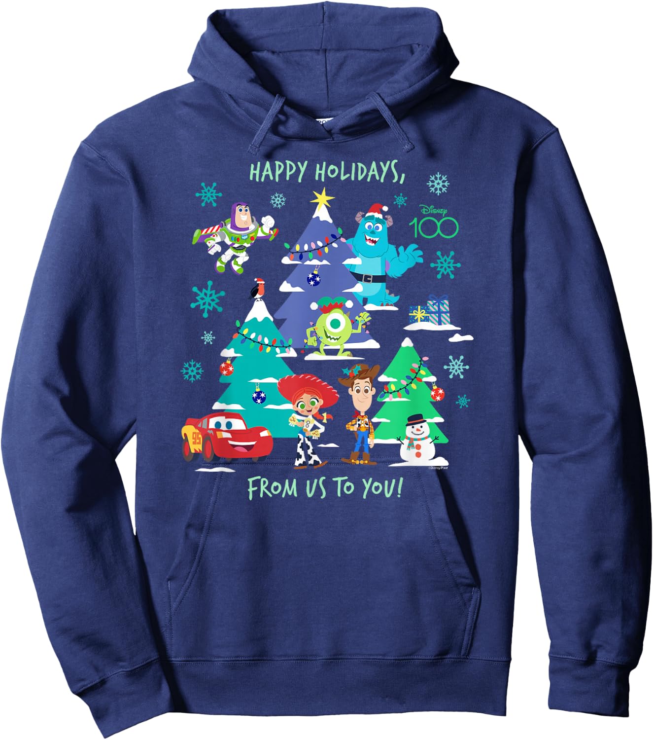Disney 100 and Pixar Christmas Happy Holidays from Us to You Hoodie - Hoodie | Navy
