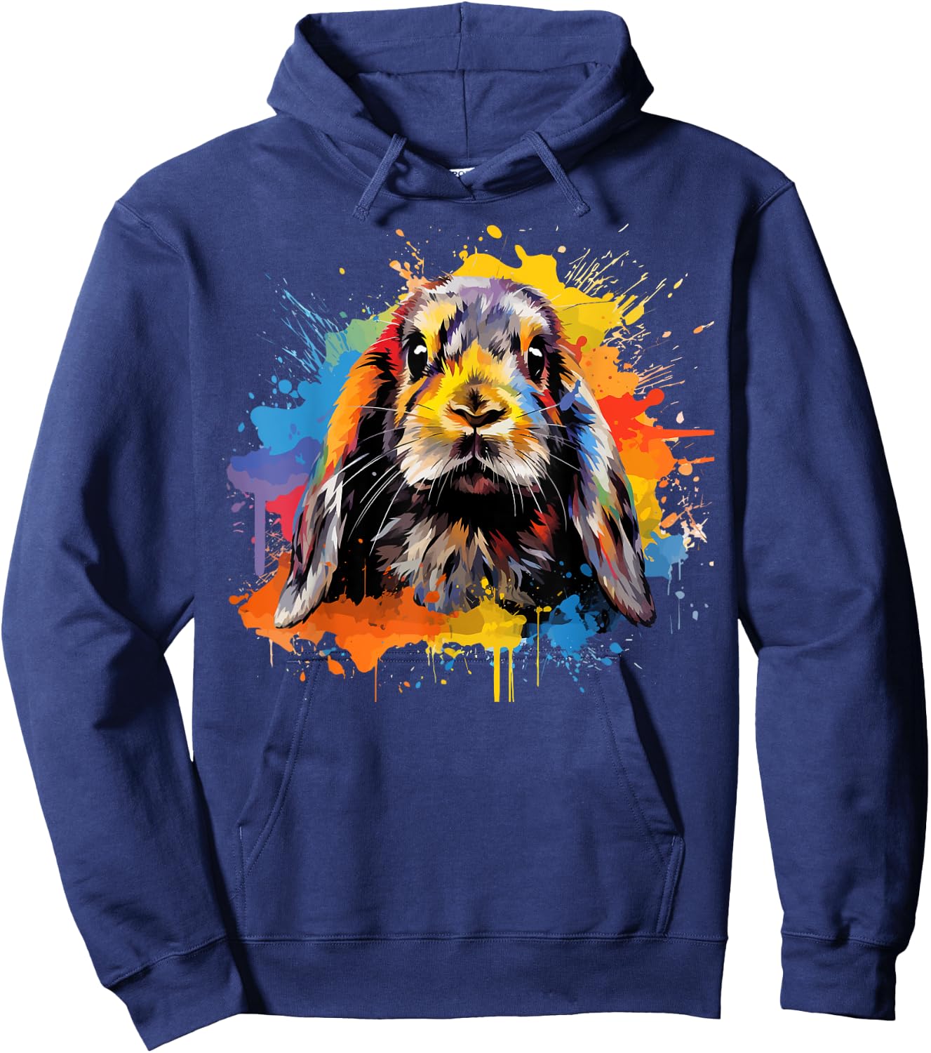Colorful Cute French Lop Rabbit Lover Splash Art Hoodie - Hoodie | Navy