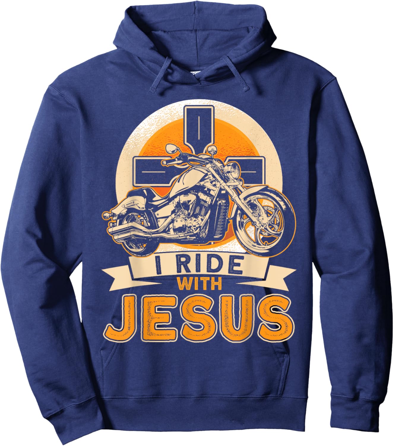 Christian Motorcycle Biker I Ride With Jesus Faith Hoodie - Hoodie | Navy