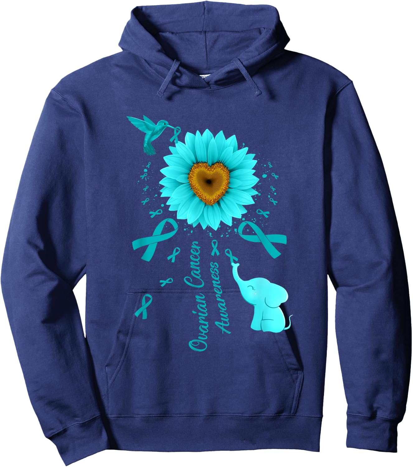 Sunflower Hummingbird Elephant Ovarian Cancer Awareness Hoodie - Hoodie | Navy