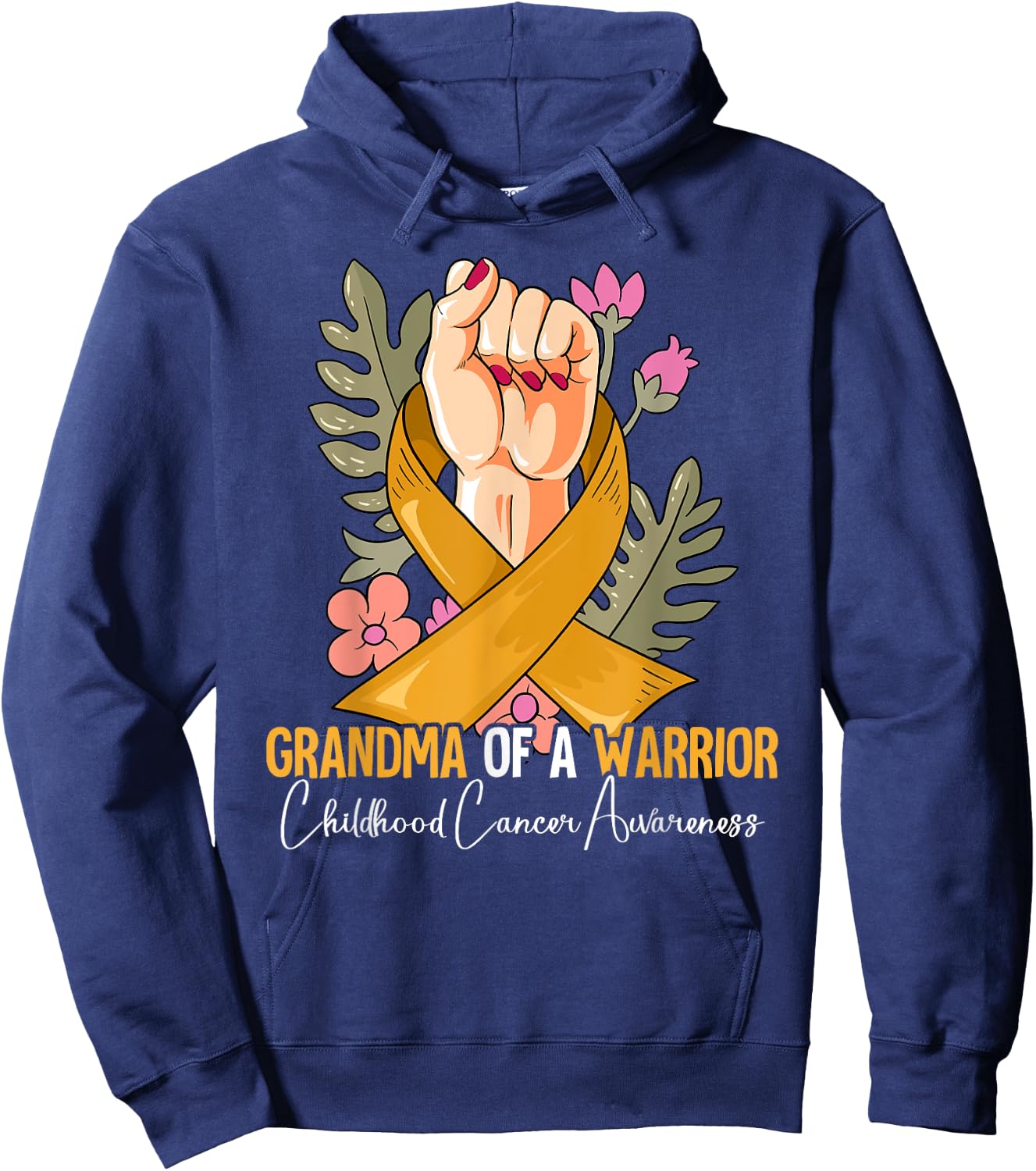 Grandma Of A Warrior Childhood Cancer Awareness Hoodie - Hoodie | Navy