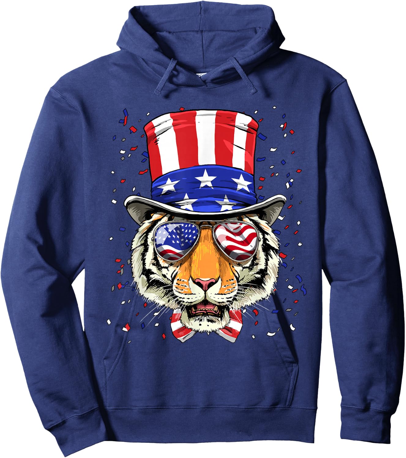 4th of July Patriotic Tiger American USA Flag Tiger Lover Hoodie - Hoodie | Navy