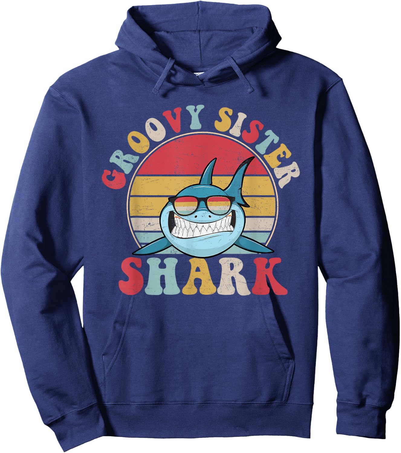 Groovy Sister Shark Retro Colorful Aesthetic Design Big Sis Hoodie - Hoodie | Navy