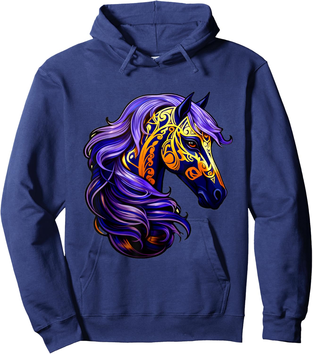 Purple Gold Black Horse Fantasy Swirl Wave Pattern Design Hoodie - Hoodie | Navy