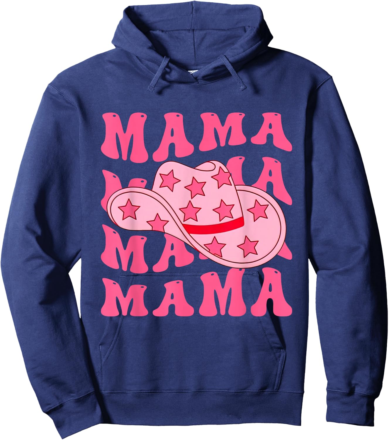 Pink Cowboy Hat Western Cowgirl Mama Groovy Country Mom Hoodie - Hoodie | Navy