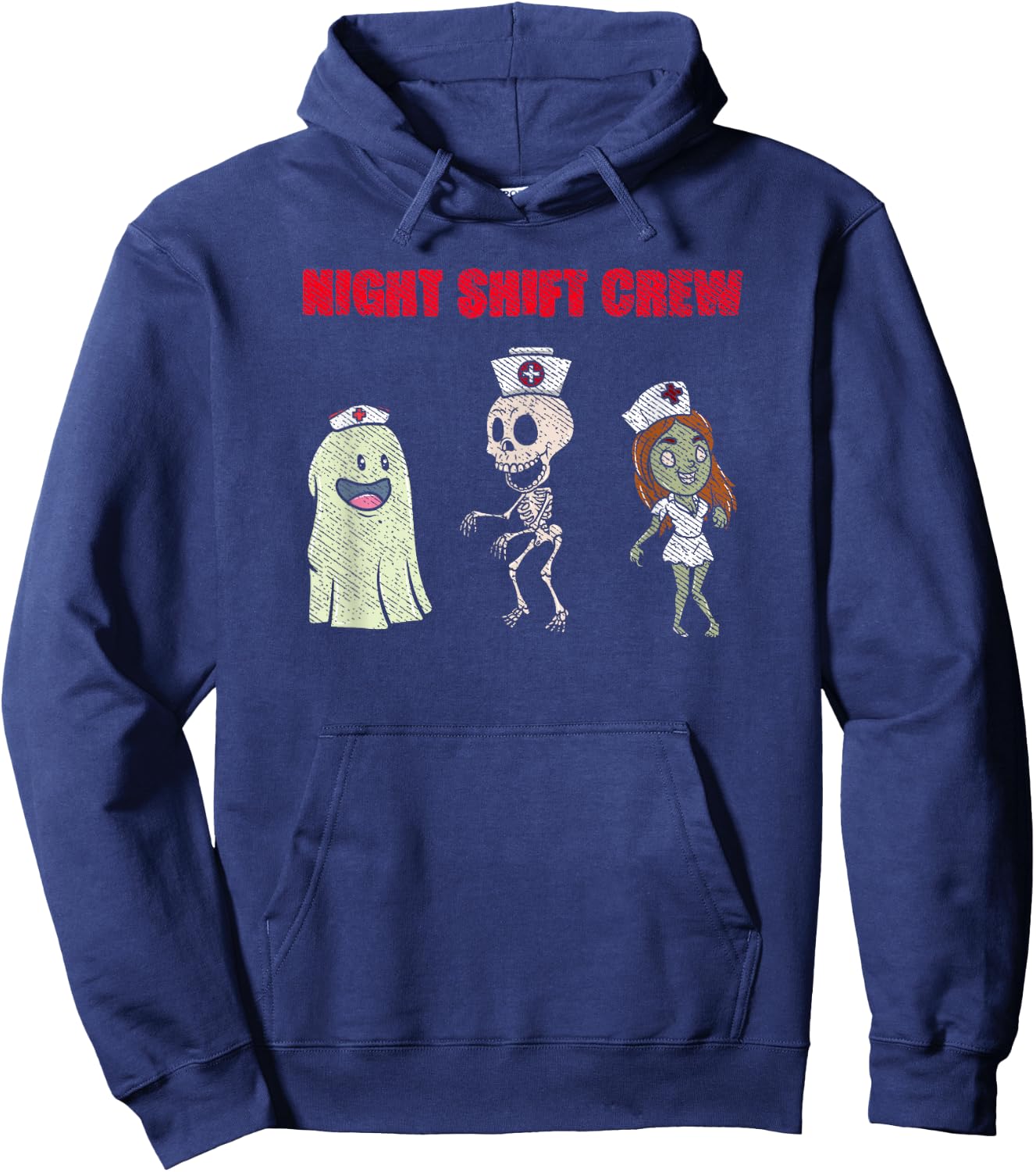 Night Shift Crew Ghost Skeleton Zombie Funny Halloween Nurse Hoodie - Hoodie | Navy