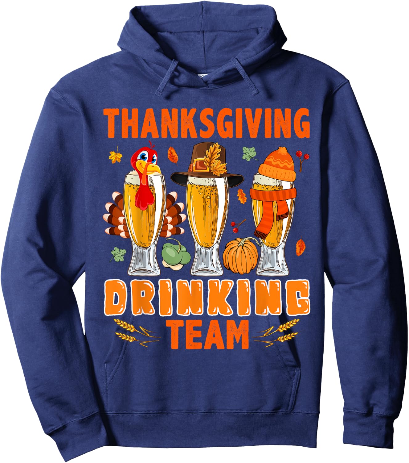 Thanksgiving Drinking Team Three Glasses of Beer Turkey Hoodie - Hoodie | Navy