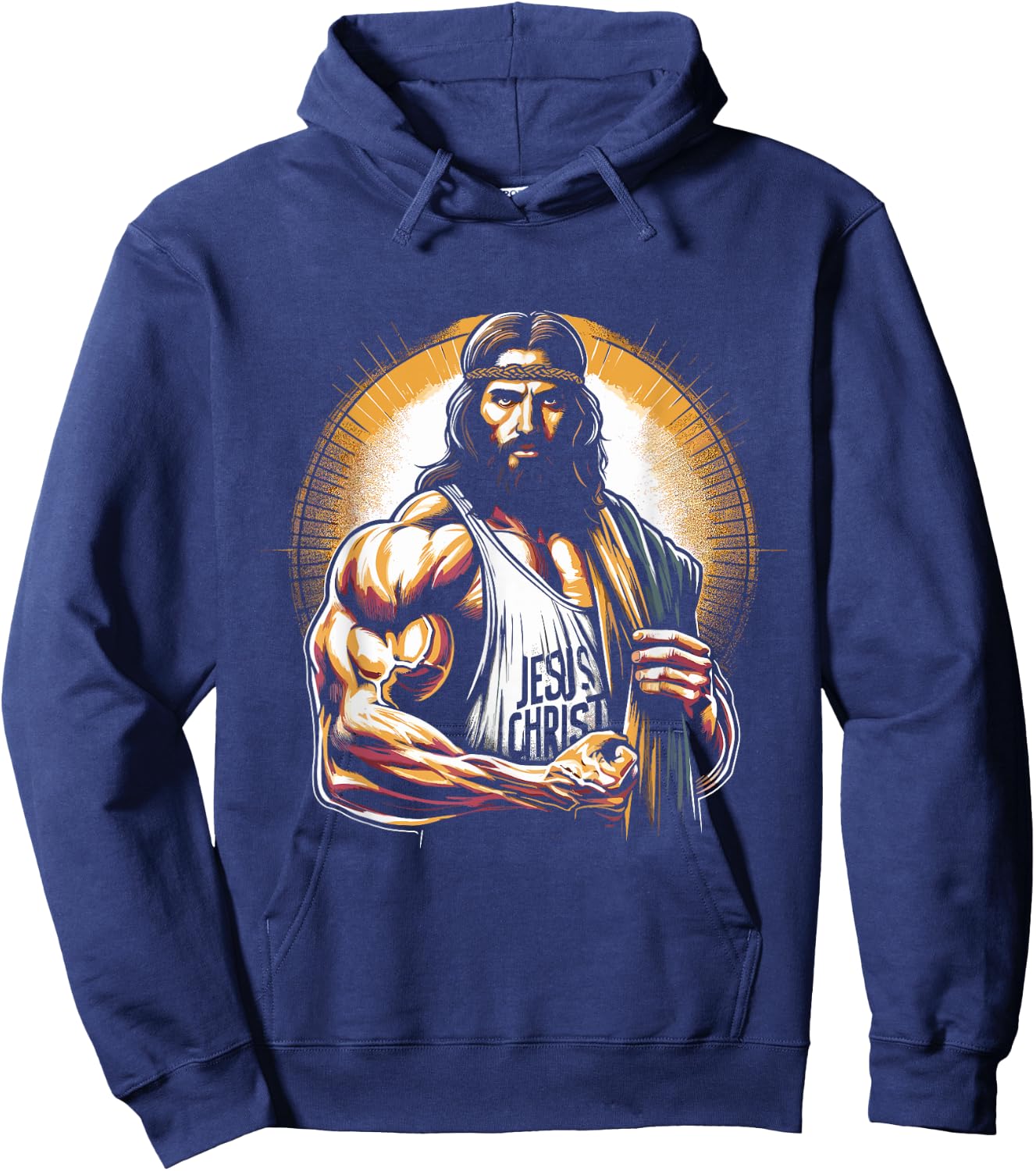 Muscular Jesus Christ - Funny Weightlifting Jesus Gym Sports Hoodie - Hoodie | Navy