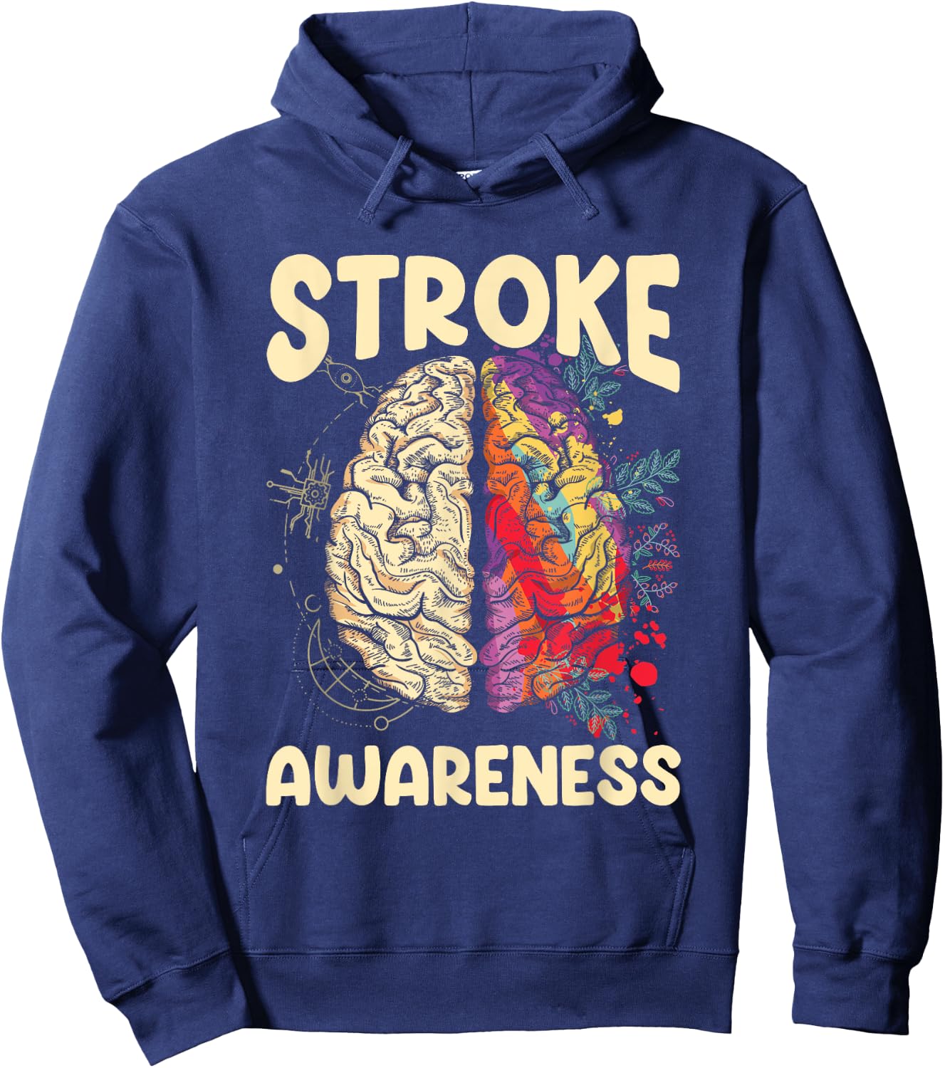 Stroke Awareness Month Stroke Survivor Brain Red Ribbon Hoodie - Hoodie | Navy