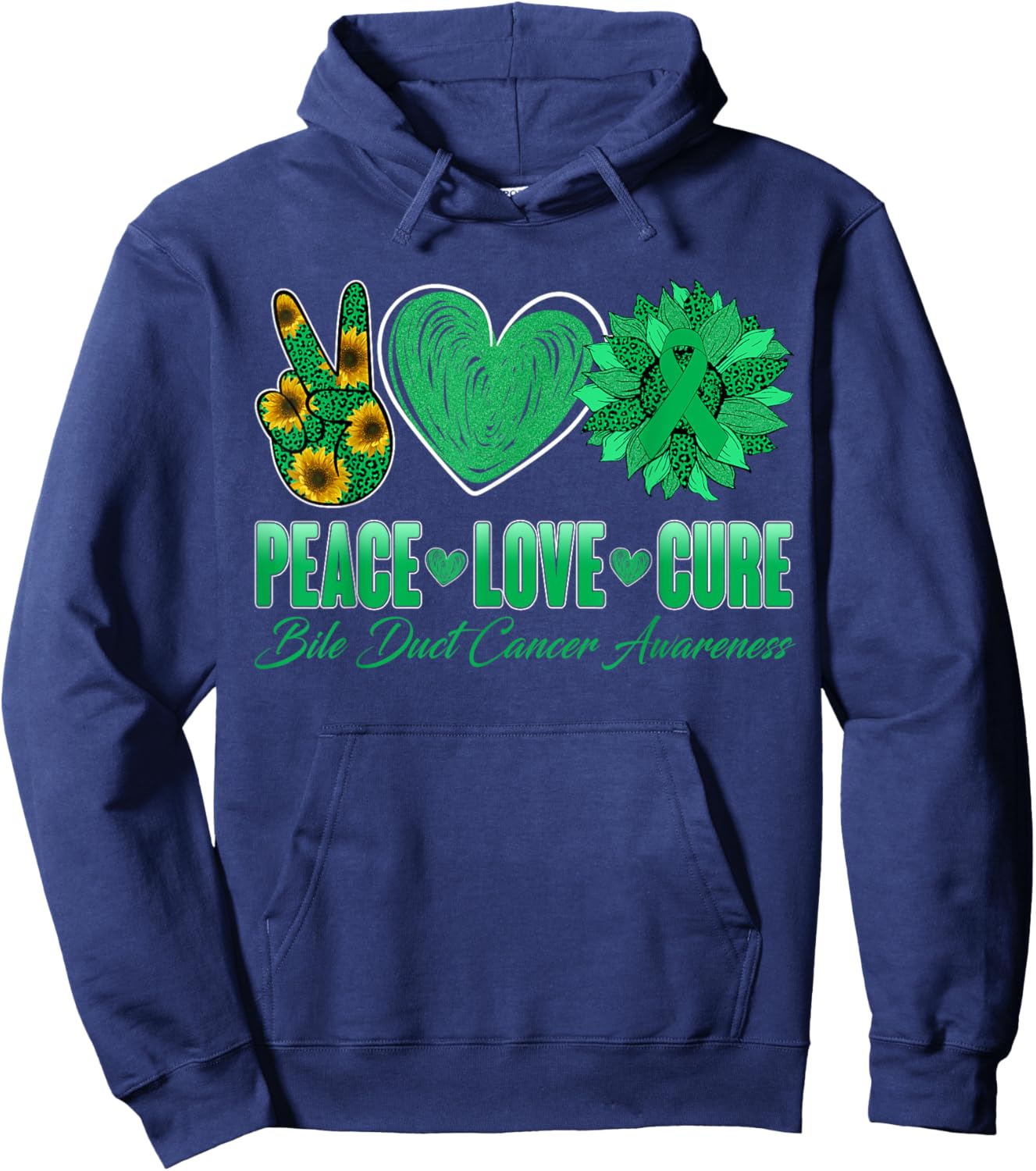 Peace Love Cure Sunflower Bile Duct Cancer Awareness Warrior Hoodie - Hoodie | Navy