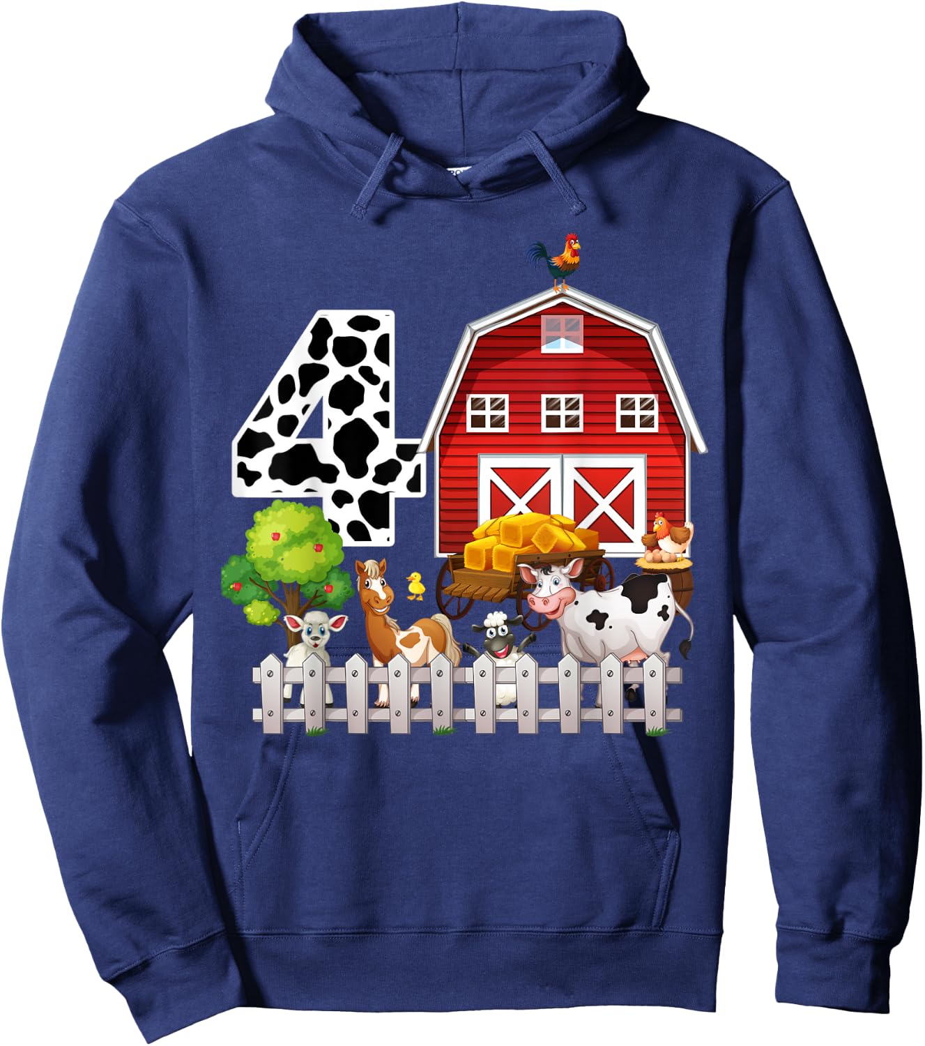Farm Animals 4th Birthday 4 Year Old Birthday Kids Boy Girl Hoodie - Hoodie | Navy