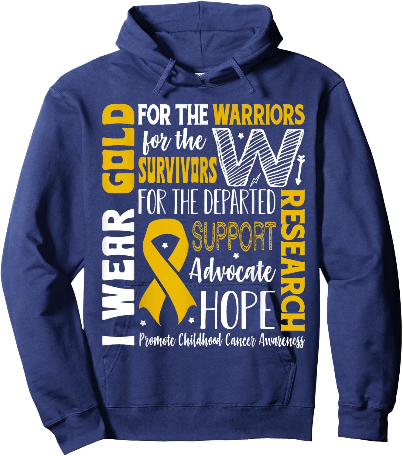 Gold for a Child Fight Warriors Childhood Cancer Awareness Hoodie - Hoodie | Navy