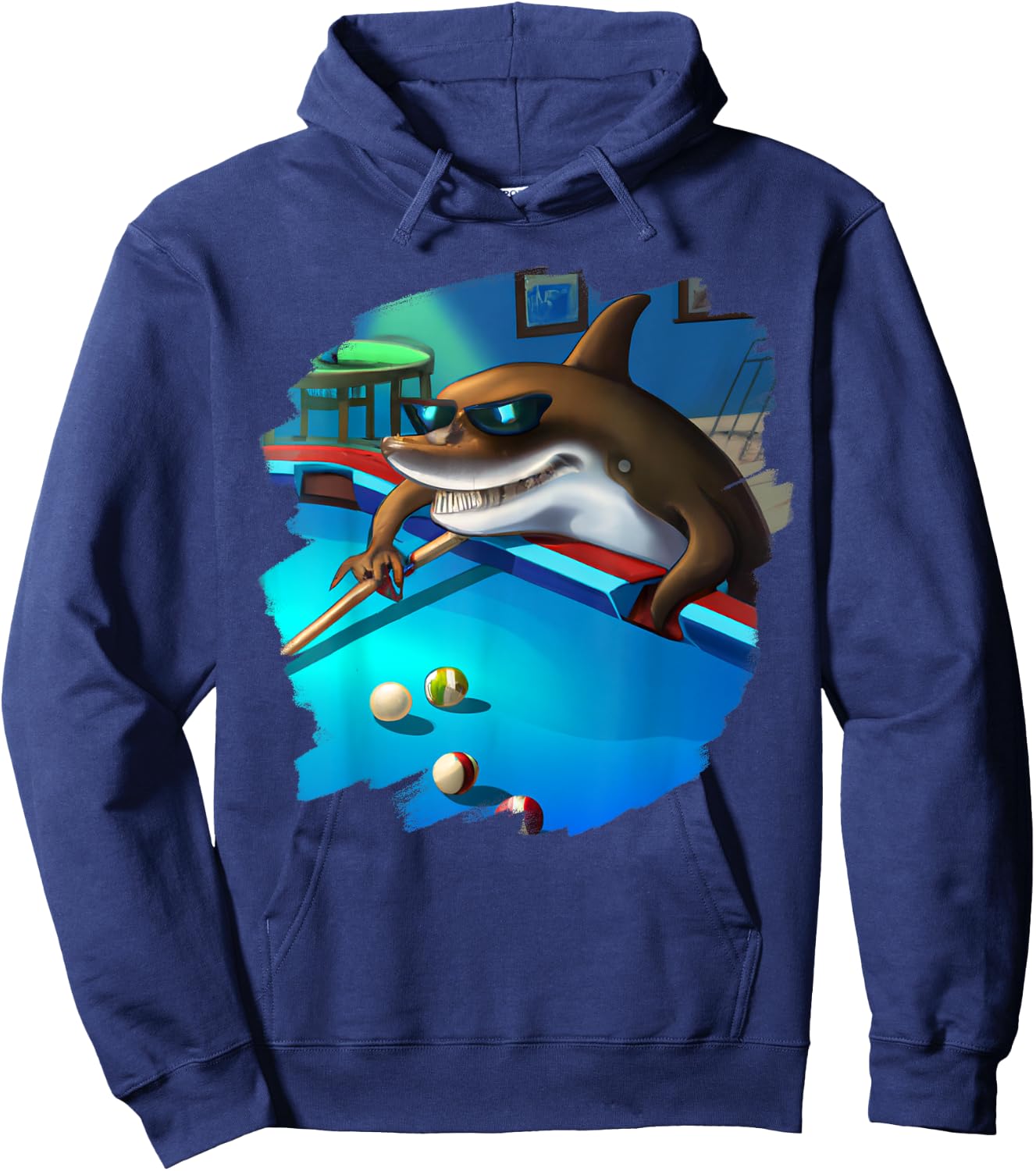 Cool Shark Playing Pool Billiards in Lounge Funny Sharks Hoodie - Hoodie | Navy