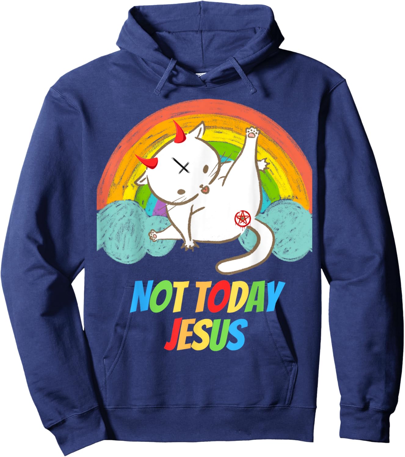 Lucifer Cat Pentagram Goat Satanist Atheist Symbol Today Not Jesus Devil Worship Funny Satanic Hail Satan Black Hoodie - Hoodie | Navy