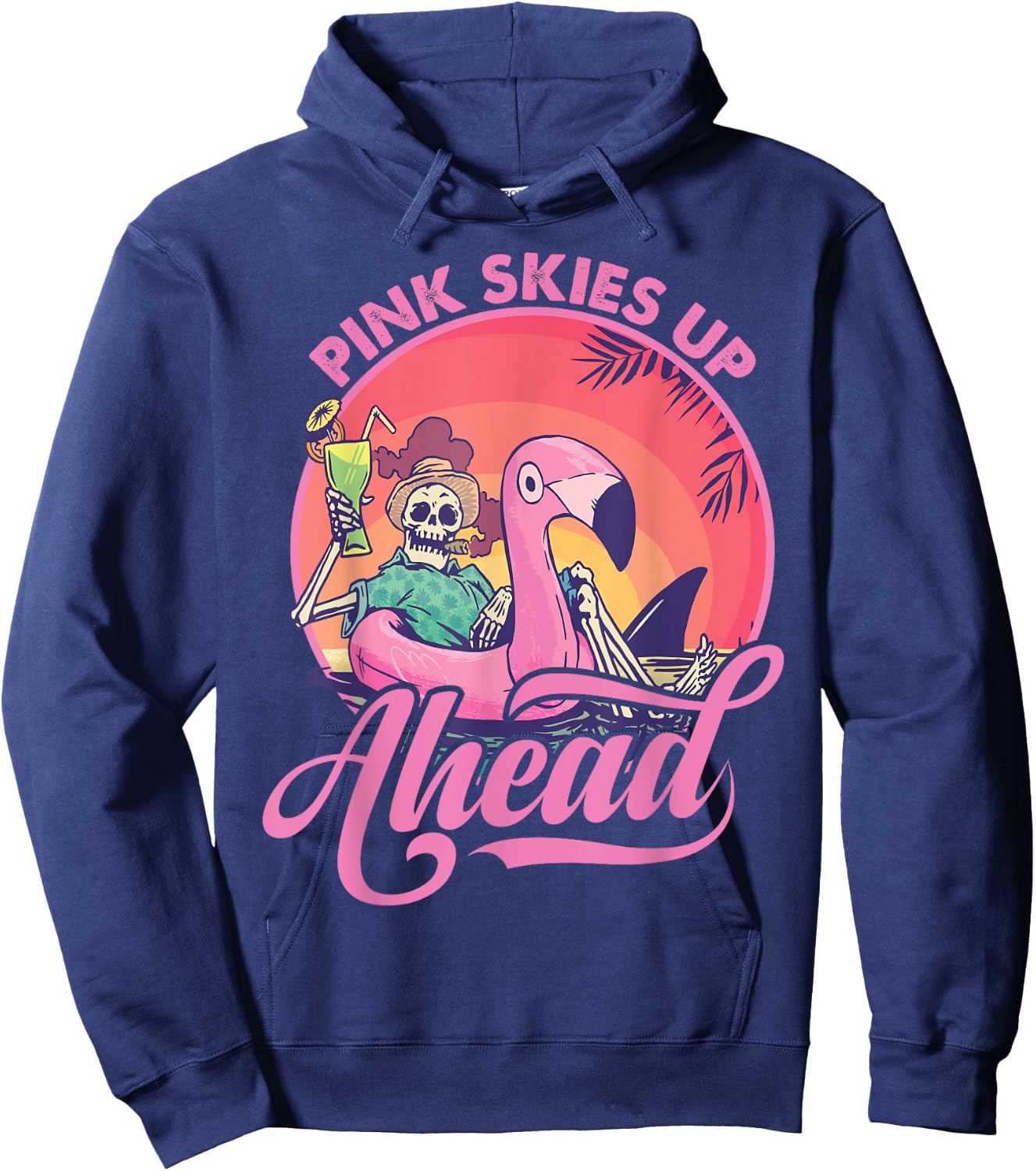 Pink Skies Up Ahead - Skeleton - Flamingo - Beach Women Kids Hoodie - Hoodie | Navy