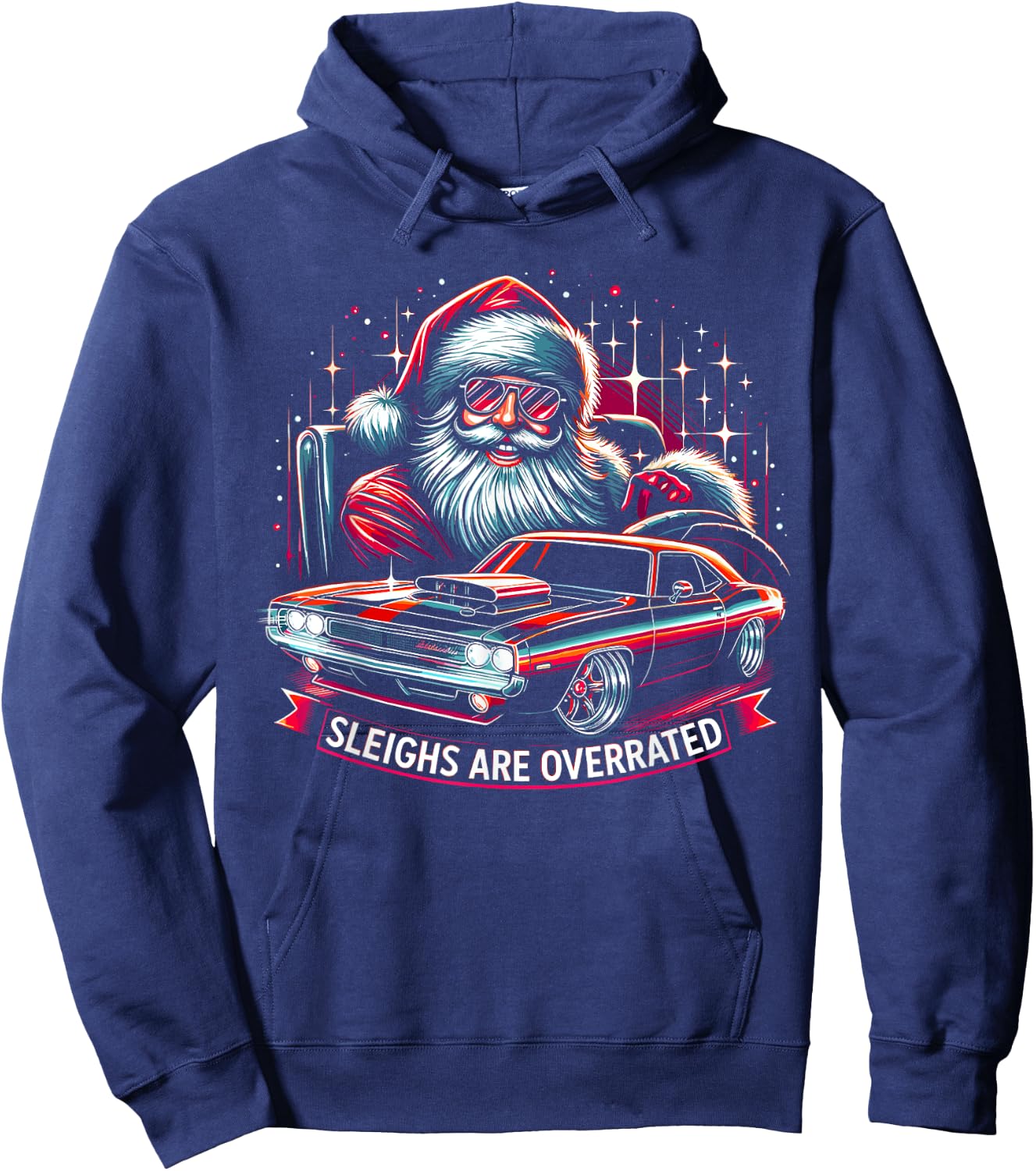 Classic Muscle Car Santa Hotrod V8 Enthusiast Christmas Hoodie - Hoodie | Navy