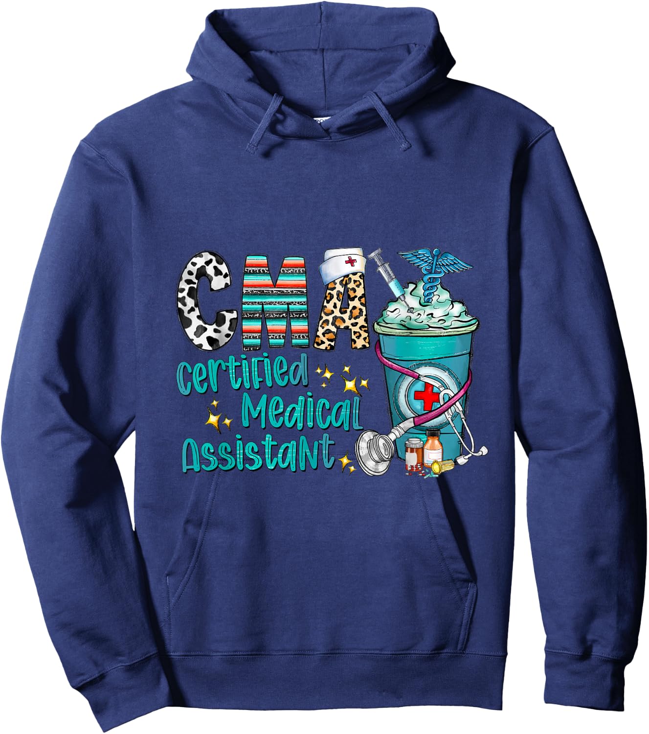 Certified Medical Assistant CMA Leopard Cowhide Coffee Cup Hoodie - Hoodie | Navy