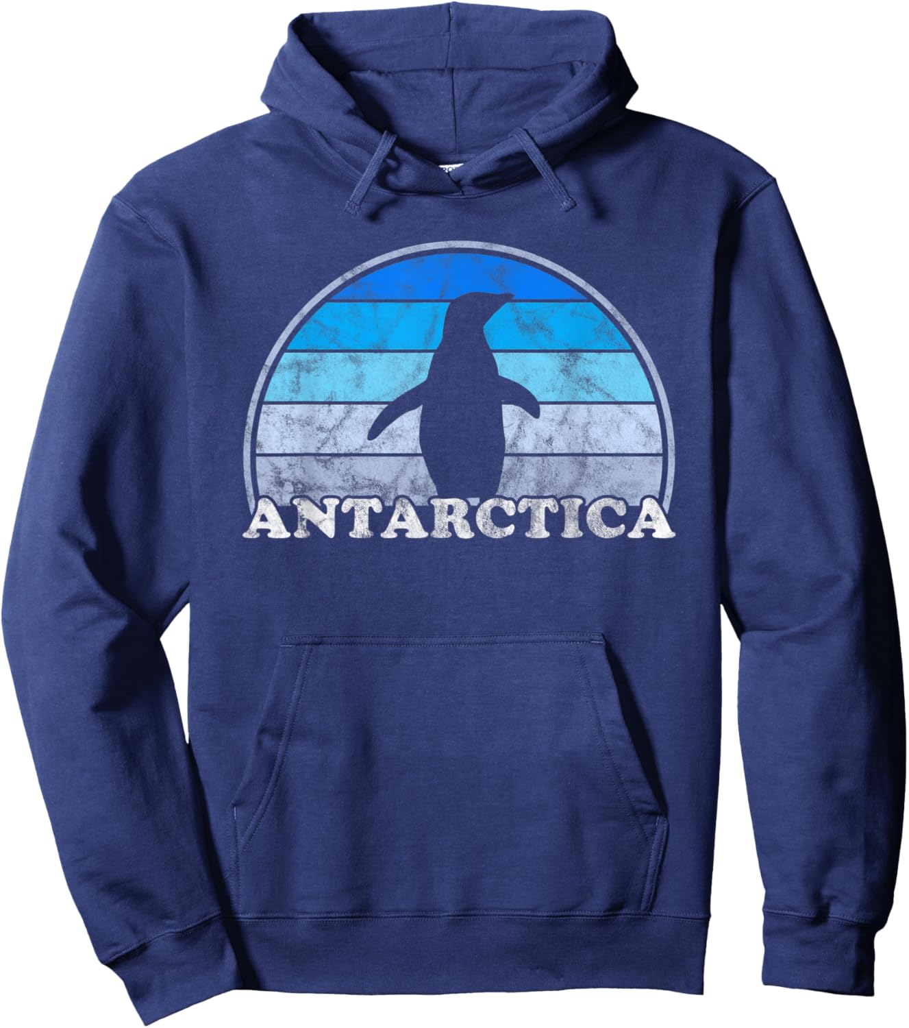 Antarctica - Retro Sunset Penguin Silhouette Artic Hoodie - Hoodie | Navy