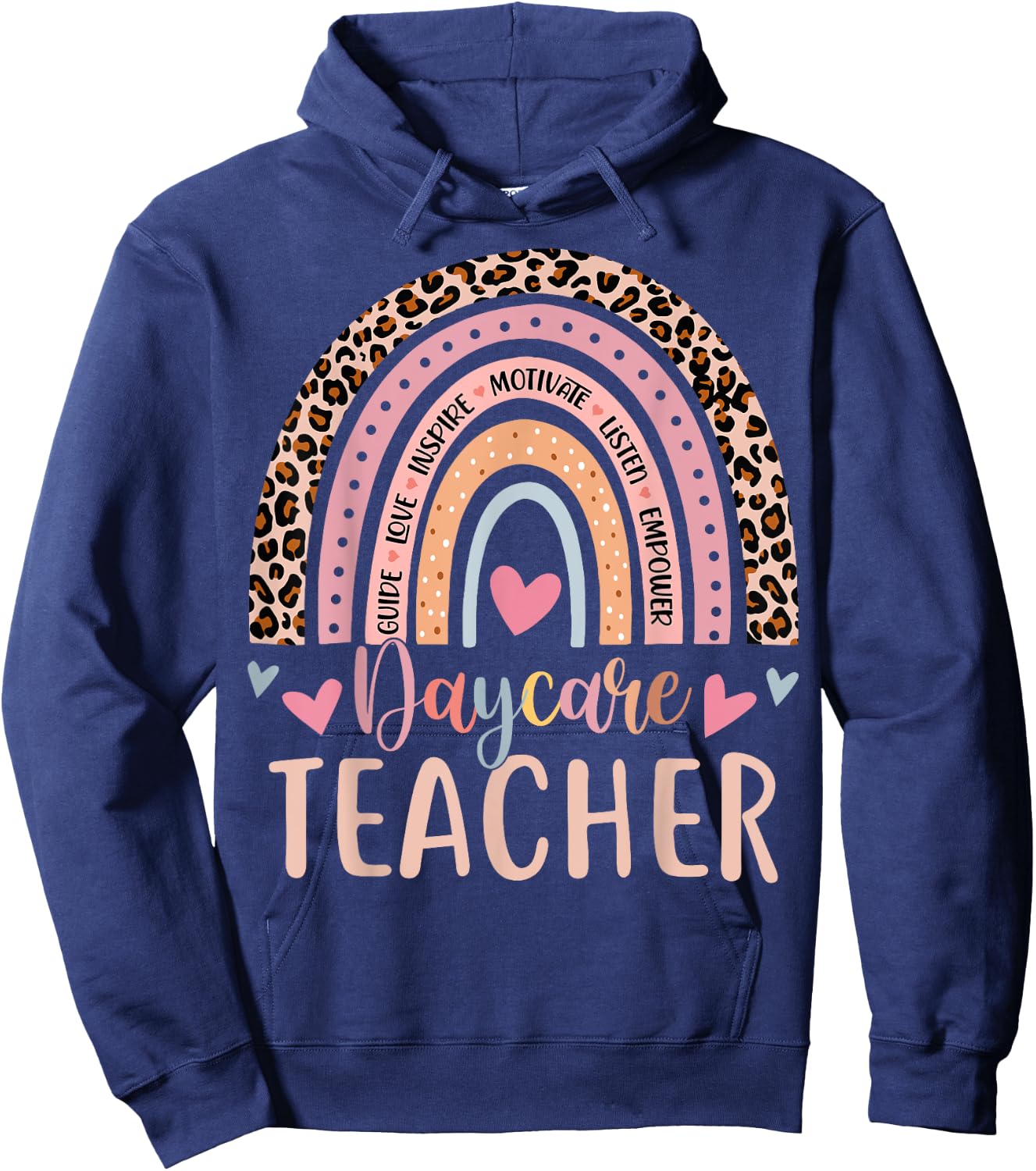Cute Daycare Teacher Rainbow Leopard Print Childcare Worker Hoodie - Hoodie | Navy