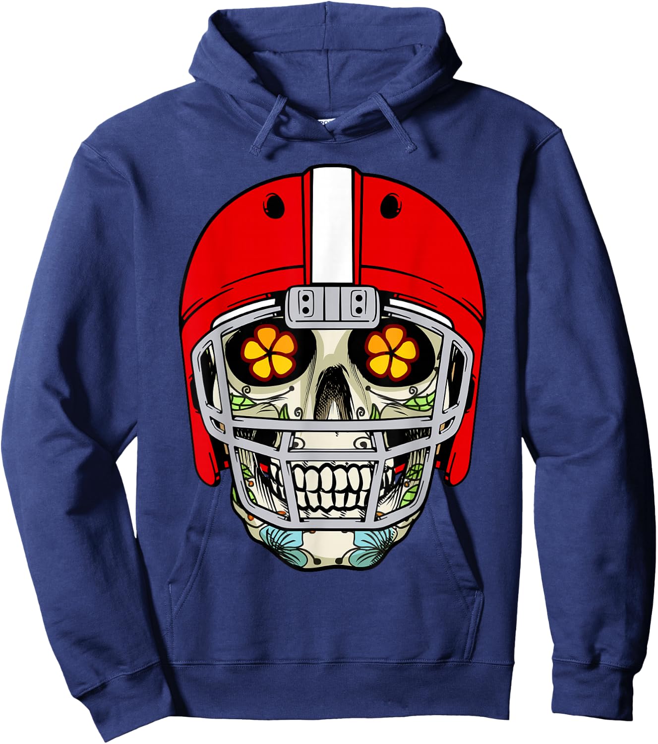 Mexican Sugar Skull Football Helmet Dia de Muertos Halloween Hoodie - Hoodie | Navy