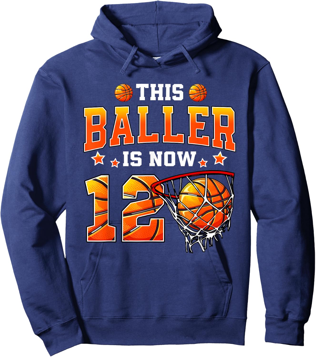 This Baller Is Now 12 Basketball Kids Boys 12th Birthday Hoodie - Hoodie | Navy