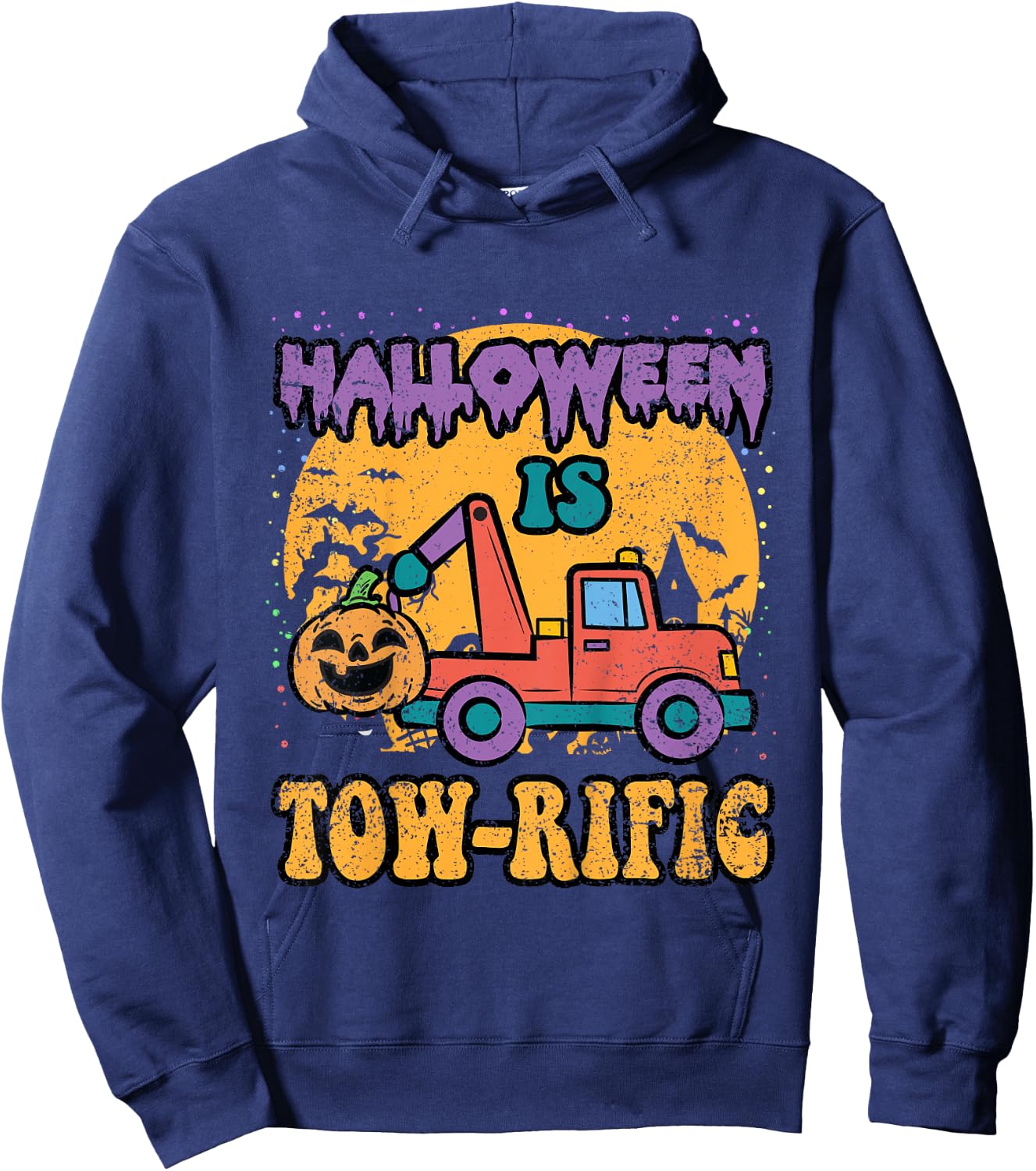 Kids Toddler Tow Truck Pumpkin Halloween Costume Towing Boys Hoodie - Hoodie | Navy
