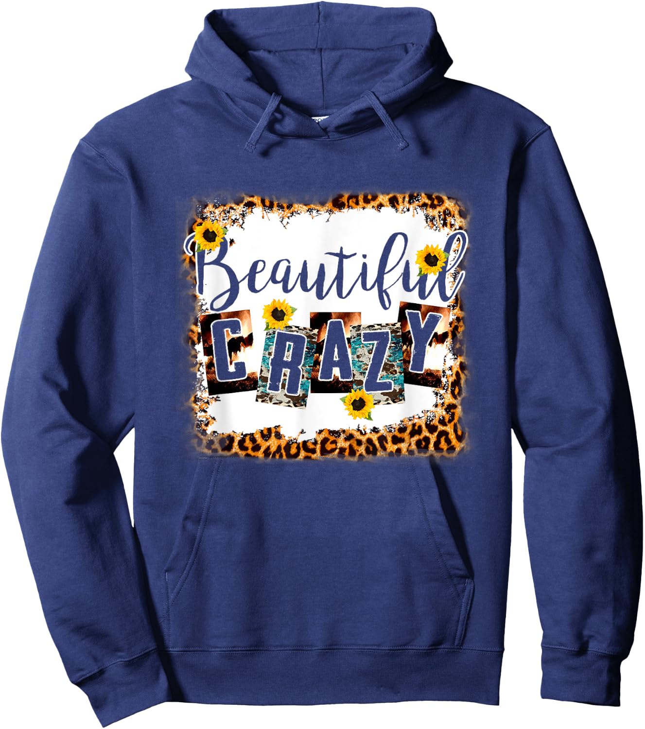 Crazy Women Beautiful Country Music Girl Western Leopard Hoodie - Hoodie | Navy