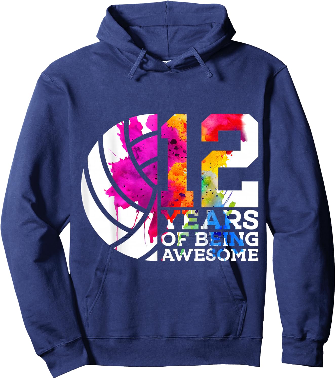 12 Years of Being Awesome Volleyball 12th Birthday Hoodie - Hoodie | Navy
