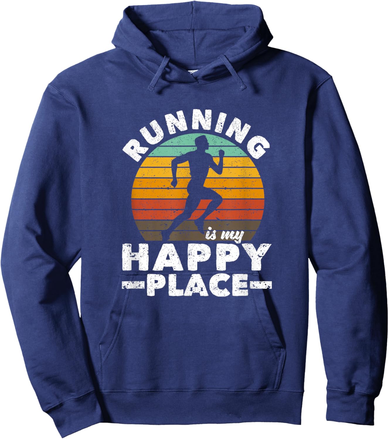 Running Is My Happy Place I Love To Run Vintage Runners Hoodie - Hoodie | Navy