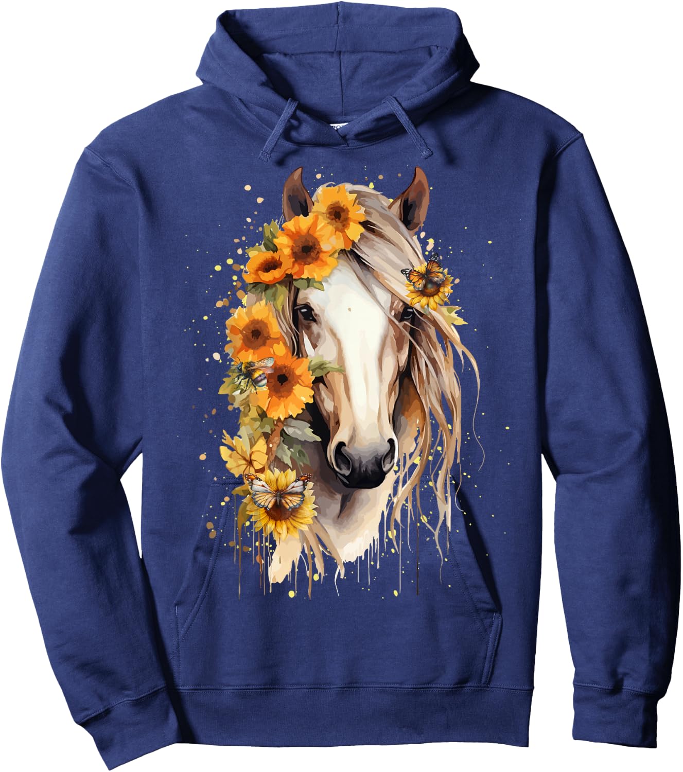 Just a girl who loves horses Co. Sunflower Horse Portrait CowGirl Equestrian Horseback Riding Hoodie - Hoodie | Navy