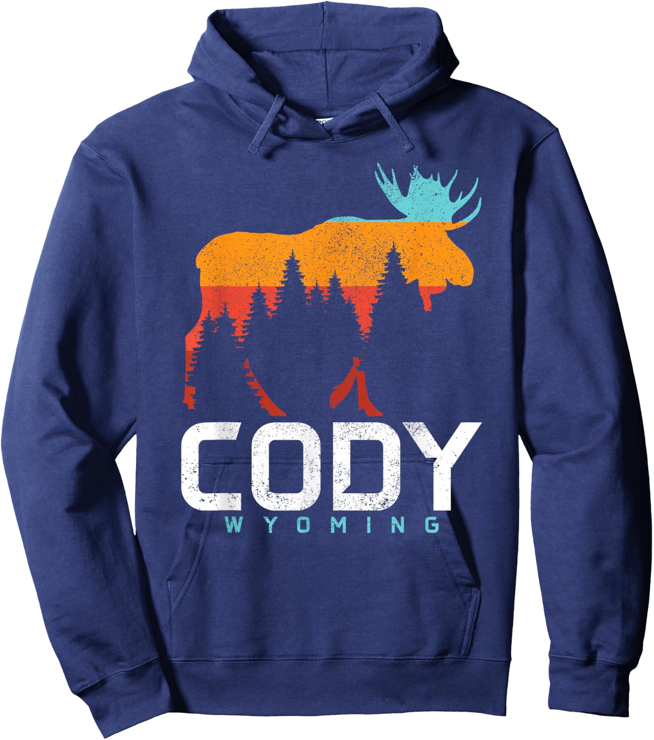 Cody Wyoming Vintage Retro Pride Souvenir Moose Nature Hoodie - Hoodie | Navy