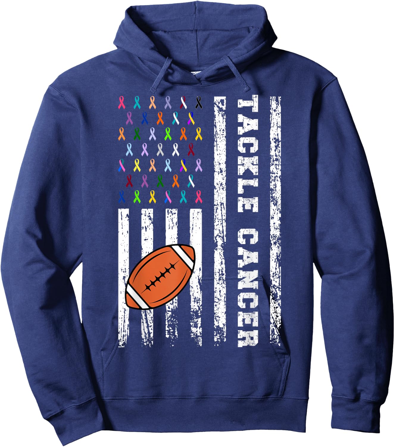 Tackle Football Multicolor Ribbons All Cancer Awareness Kid Hoodie - Hoodie | Navy