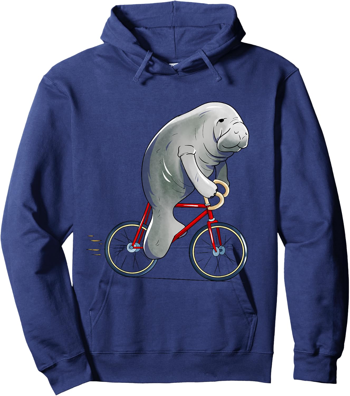 Manatee Riding Bicycle Cute Biker Cyclist Hoodie - Hoodie | Navy