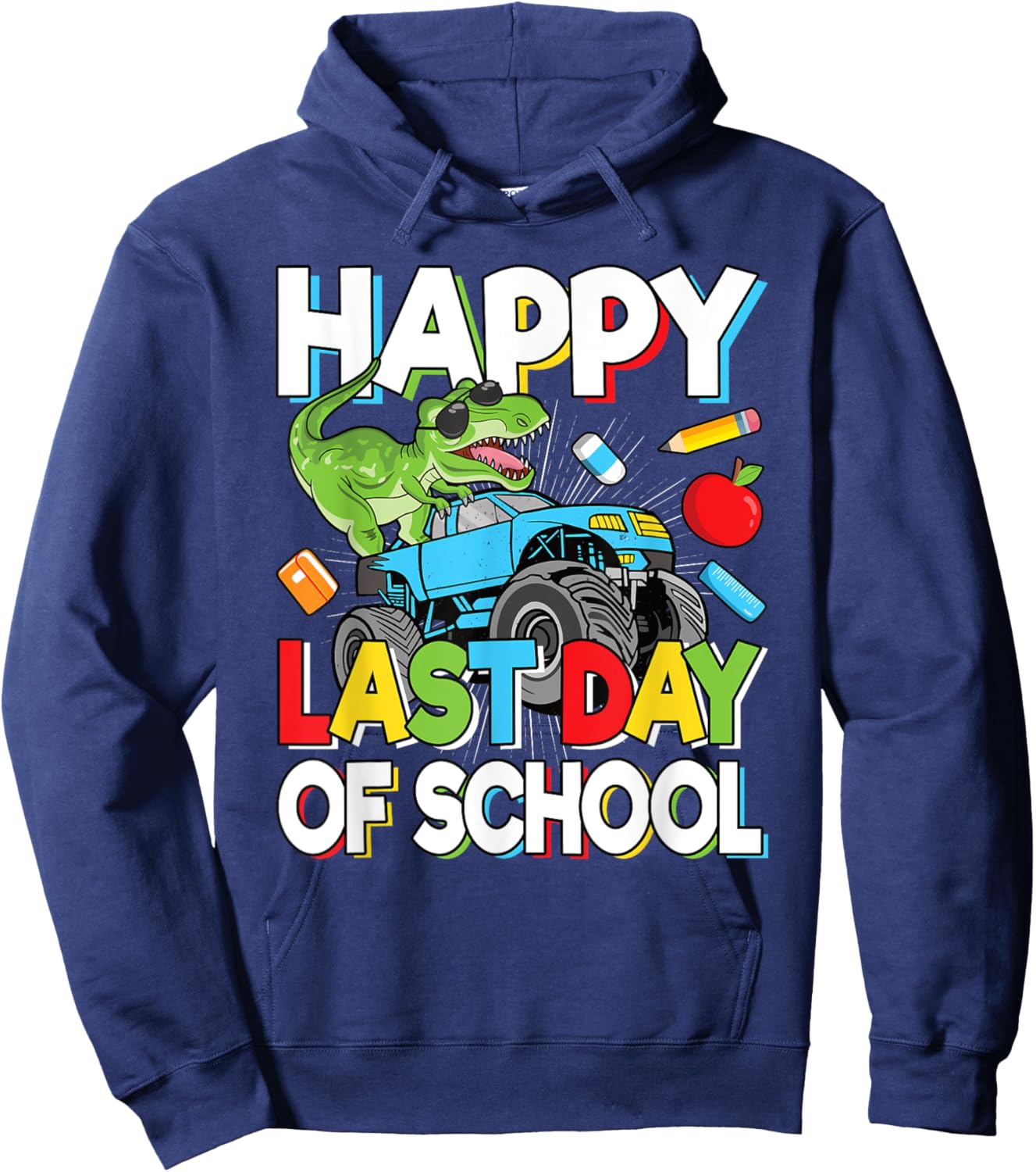 Happy Last Day Of School Student Dinosaur T-Rex Boys Kids Hoodie - Hoodie | Navy