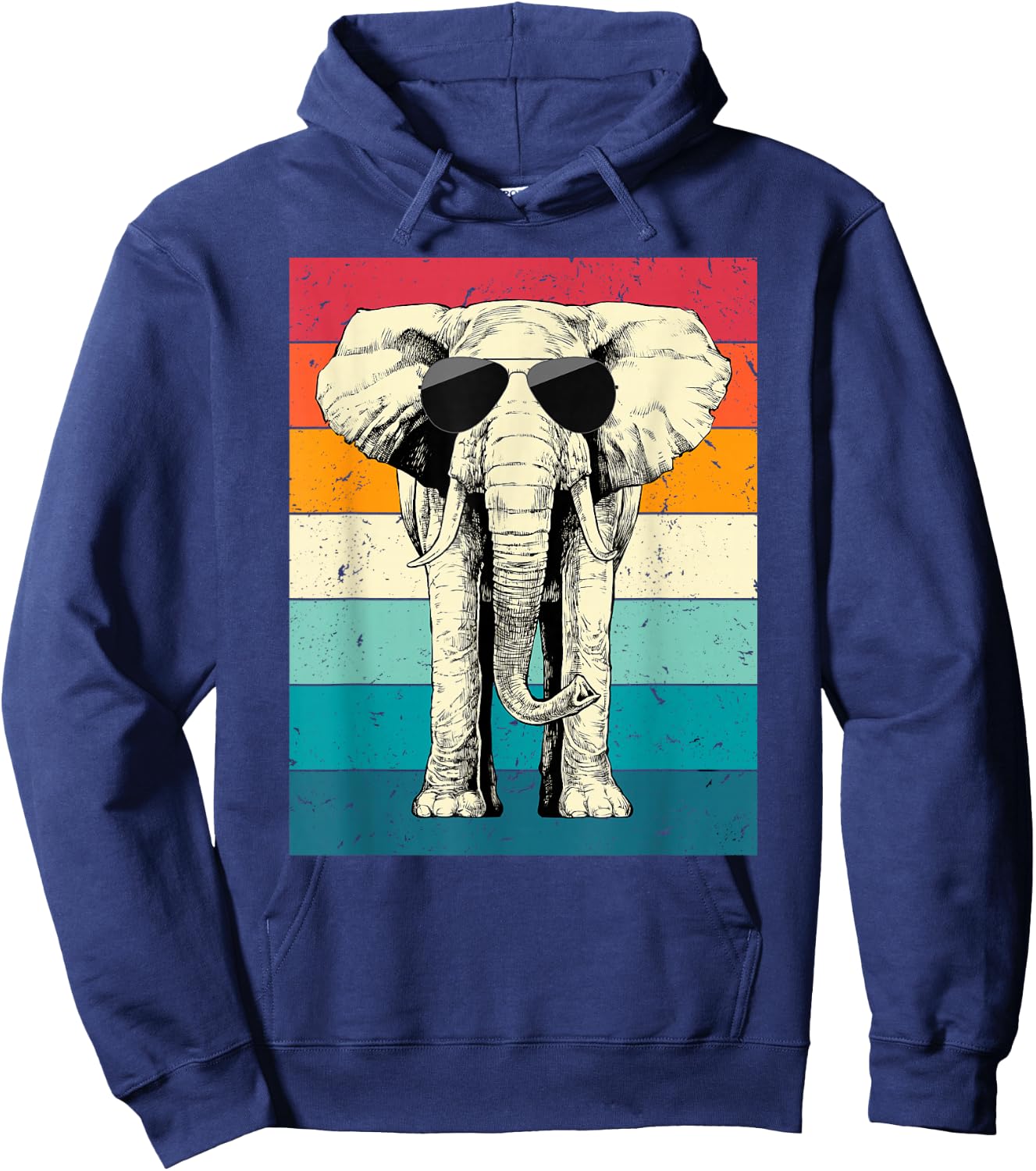 Retro Vintage Elephant with Sunglasses Wild Animal Lovers Hoodie - Hoodie | Navy