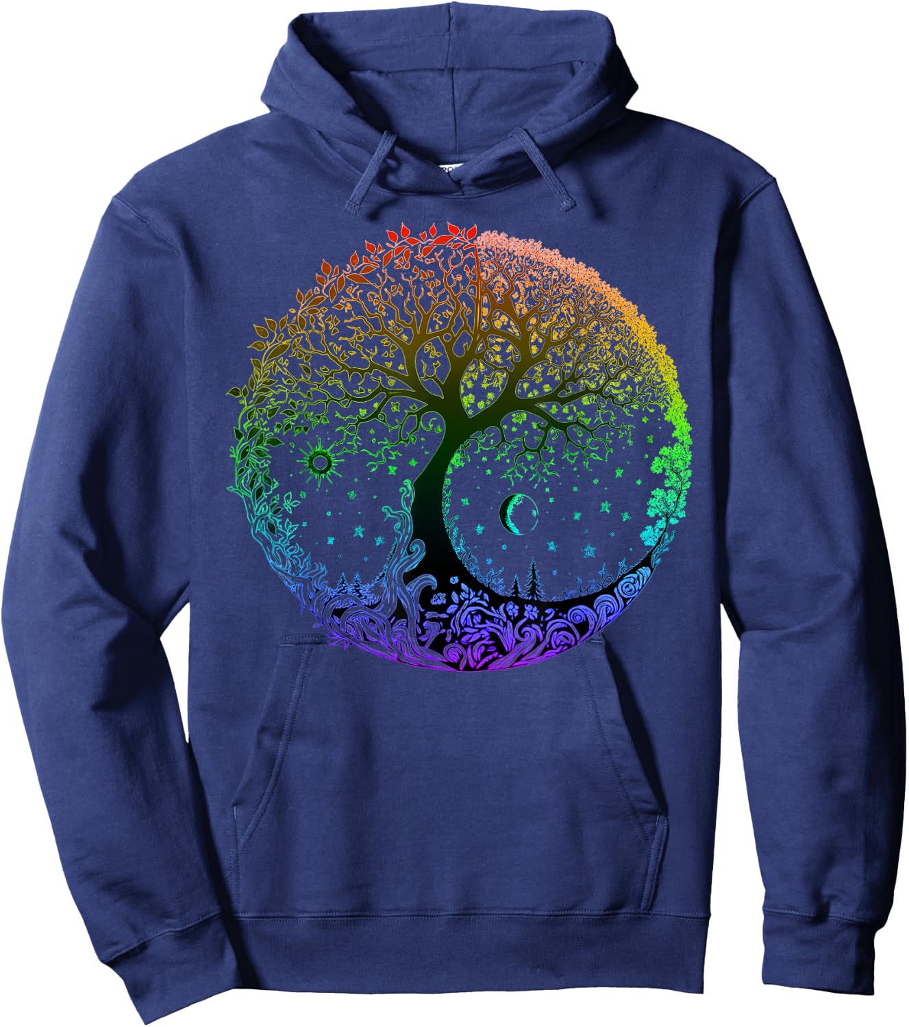 Tree of Life Sun Moon Seasons Mandala Chakras Yoga Graphic Hoodie - Hoodie | Navy