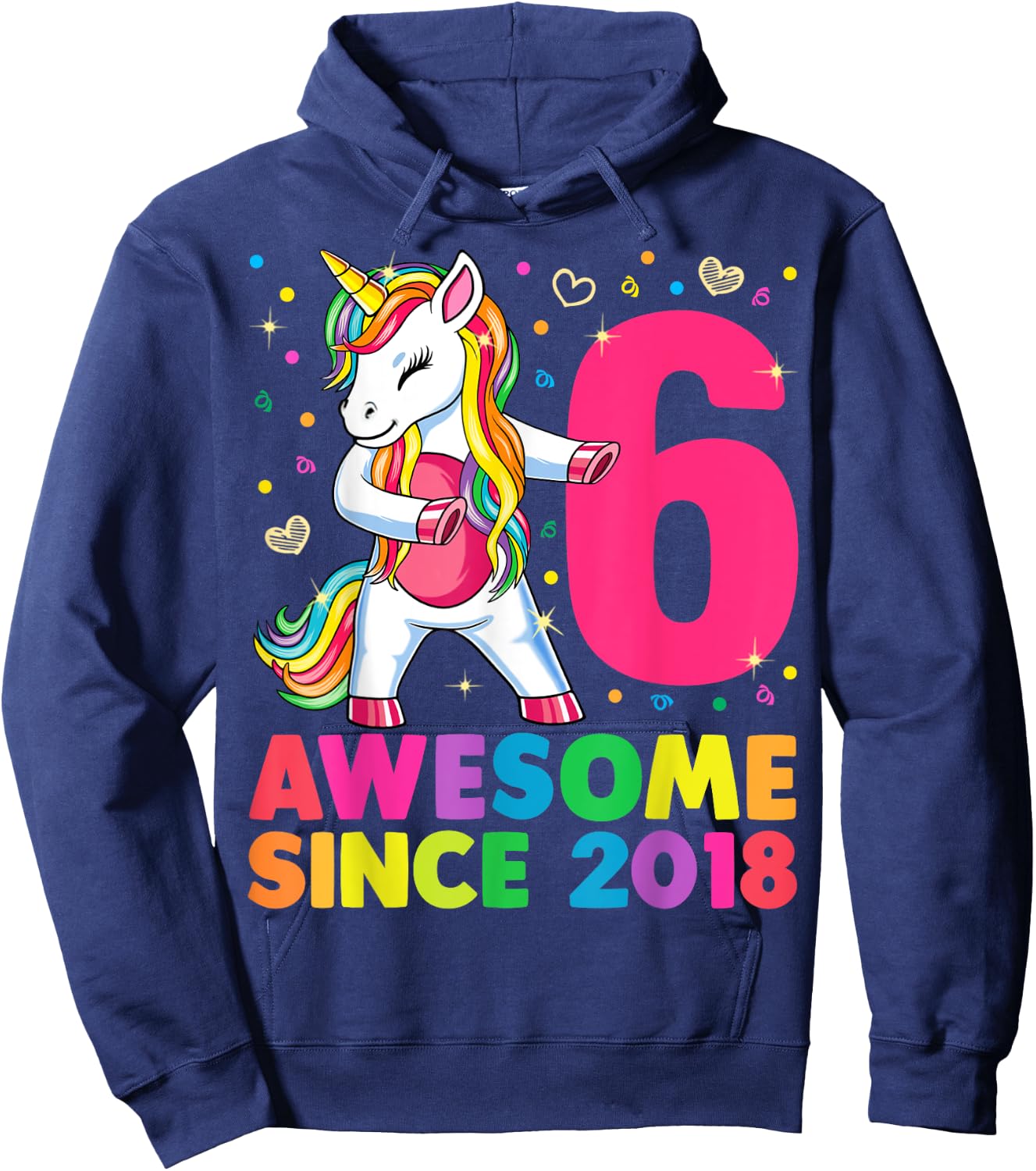 6 Years Old Unicorn Flossing 6th Birthday Girl Unicorn Party Hoodie - Hoodie | Navy
