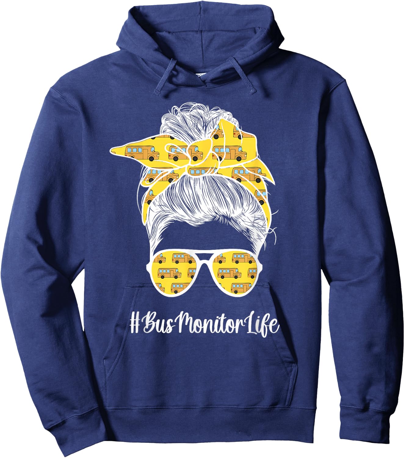 Bus Monitor Life School Bus Monitor Messy Bun Hoodie - Hoodie | Navy