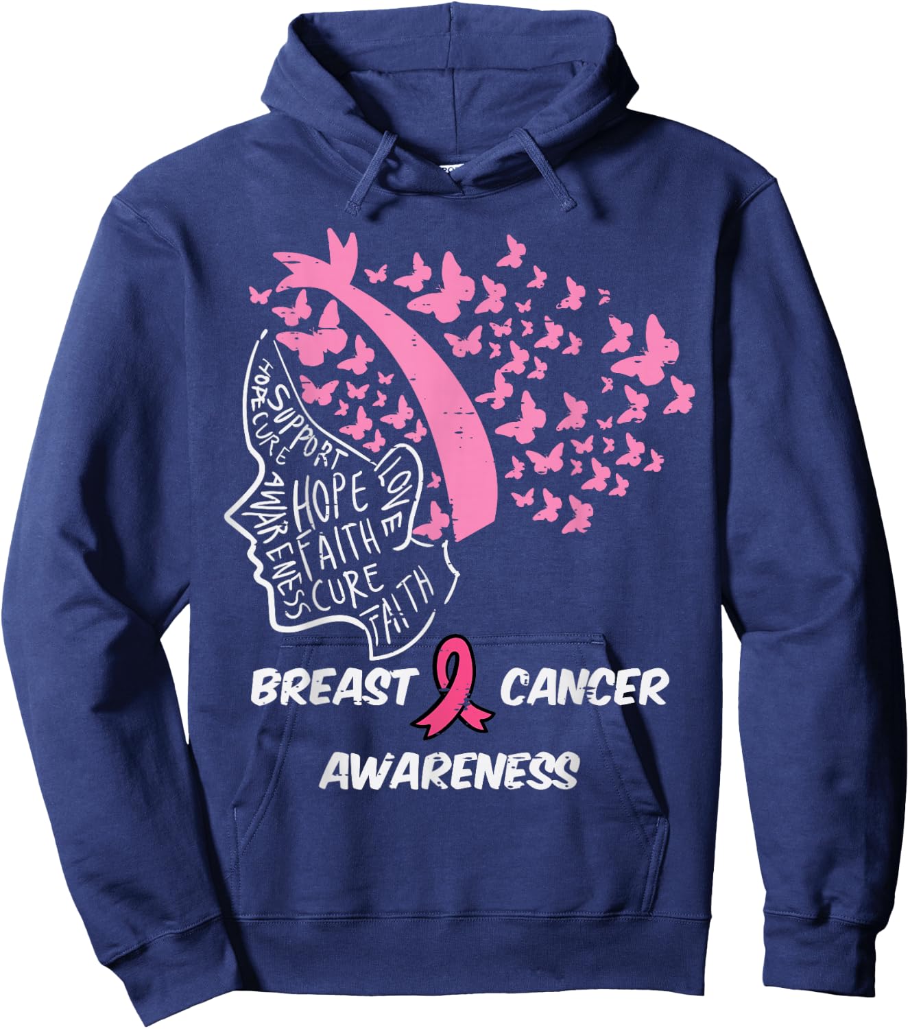 Butterfly Pink Ribbon Woman Breast Cancer Awareness Women Hoodie - Hoodie | Navy