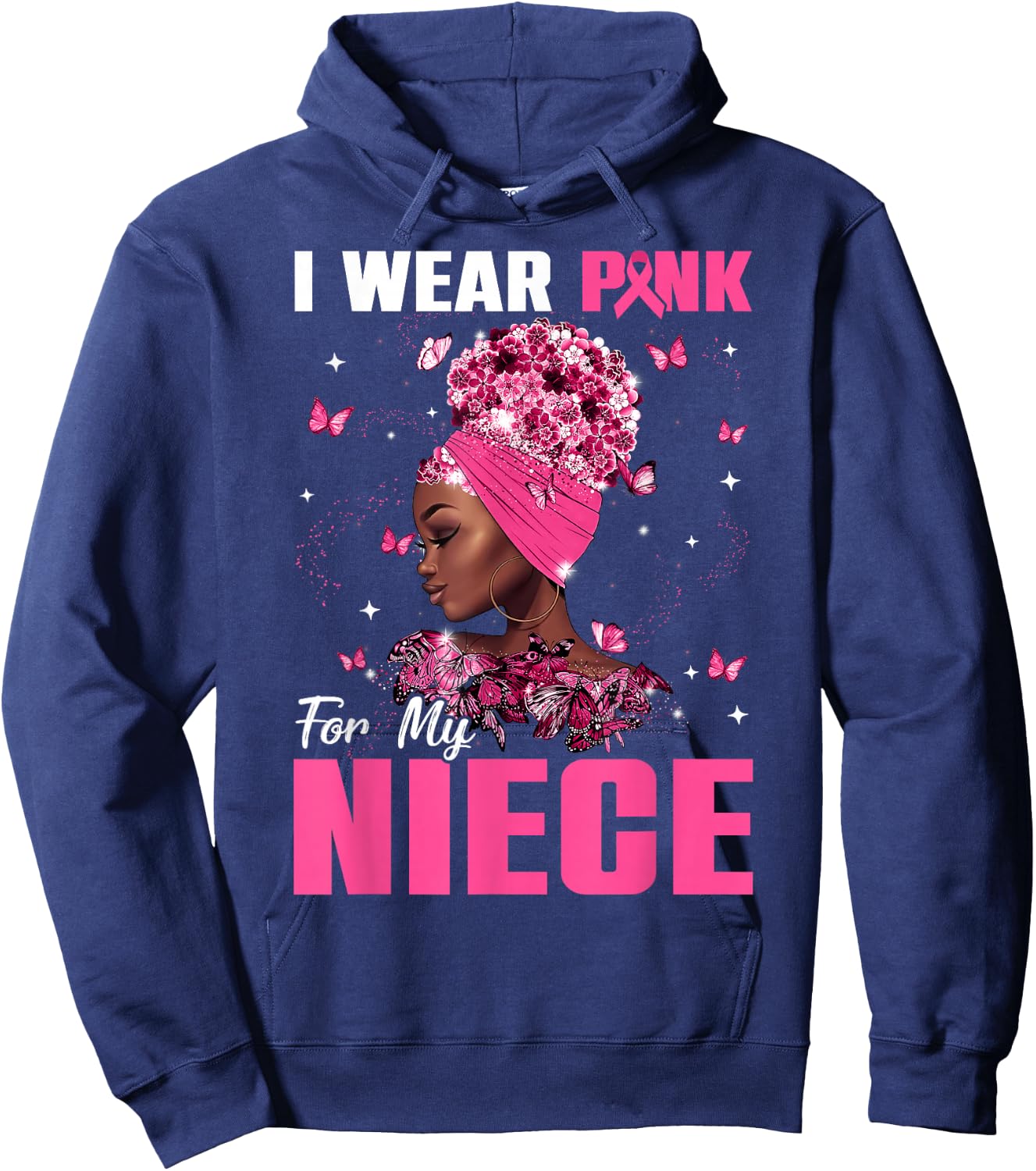 I Wear Pink For My Niece Breast Cancer Awareness Afro Women Hoodie - Hoodie | Navy