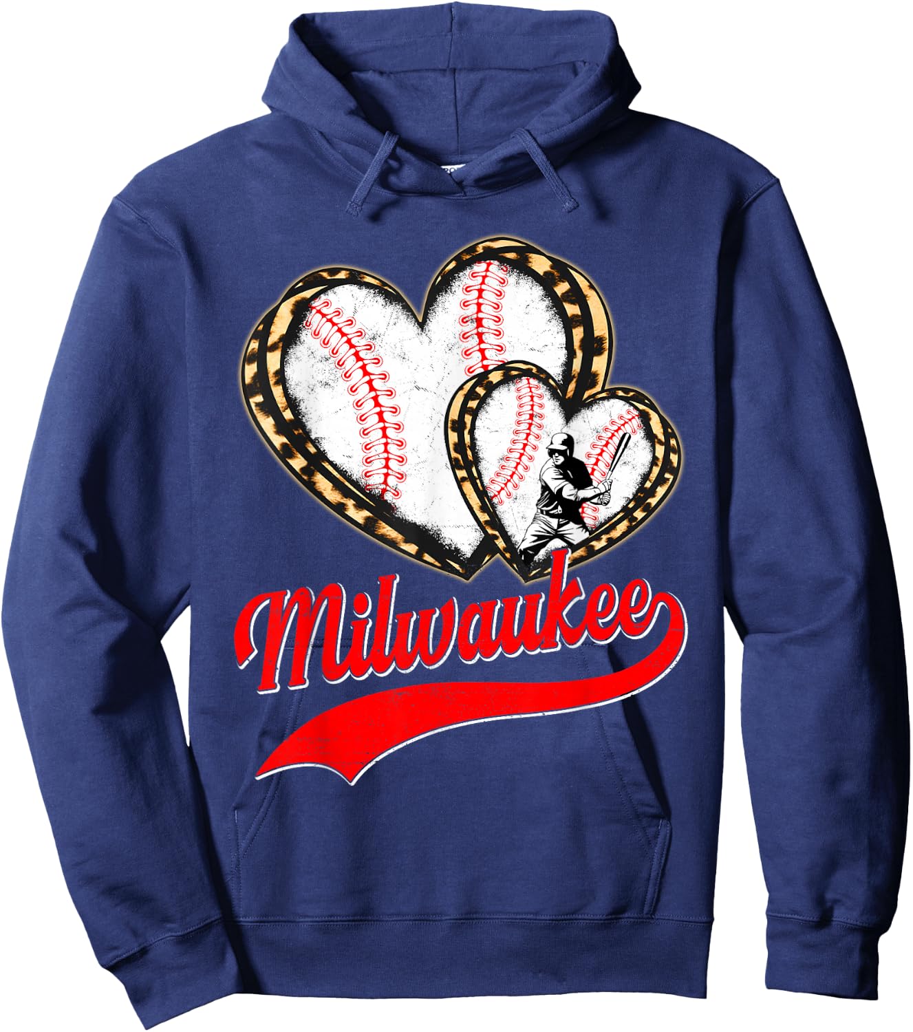 Vintage Milwaukee Baseball Leopard Heart Baseball Fans Hoodie - Hoodie | Navy