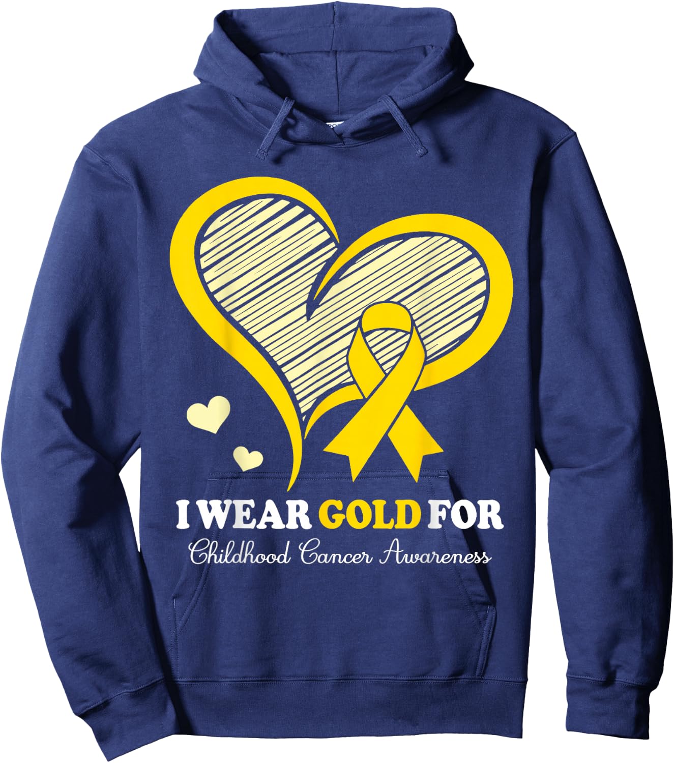 I Wear Gold For Childhood Cancer Hope and Support Cute Heart Hoodie - Hoodie | Navy