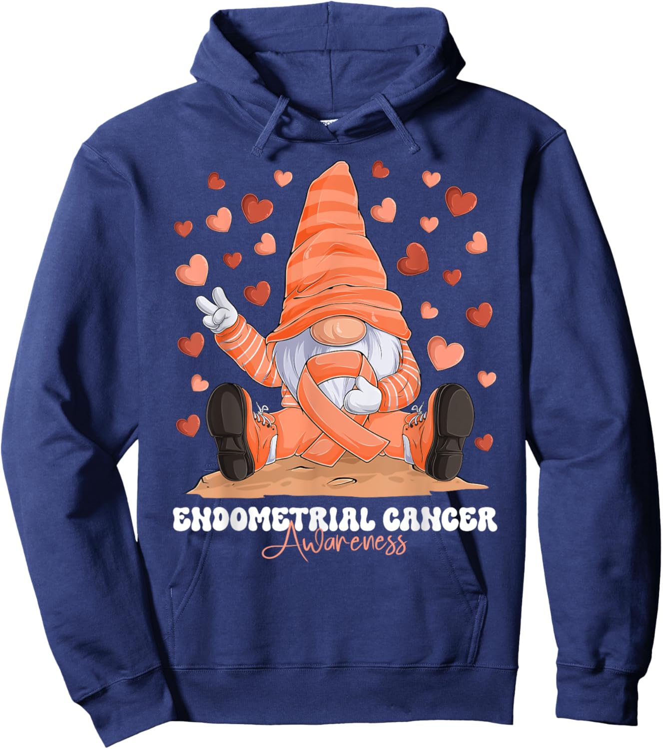 Endometrial Cancer Awareness Month Peach Ribbon Gnome Hoodie - Hoodie | Navy