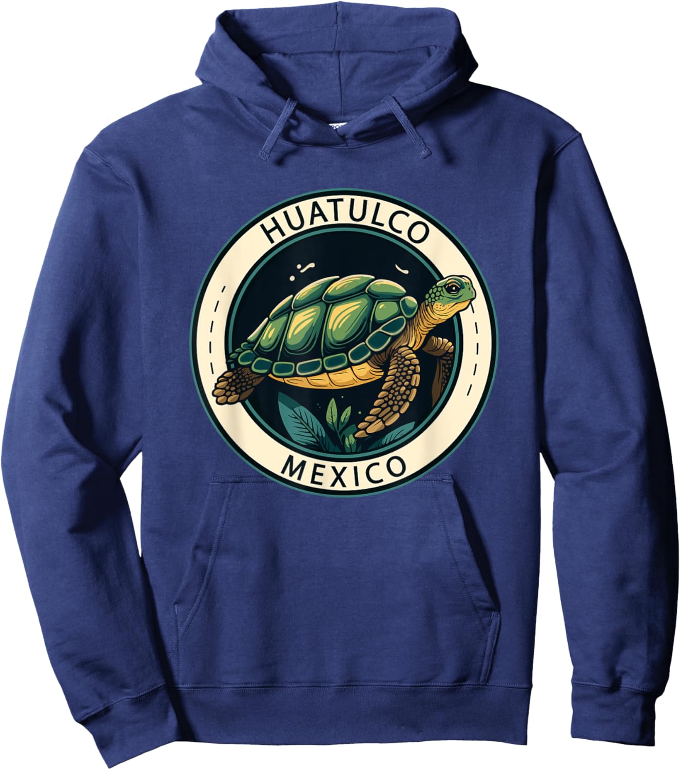 Huatulco Mexico Turtle Illustrated Vintage Hoodie - Hoodie | Navy