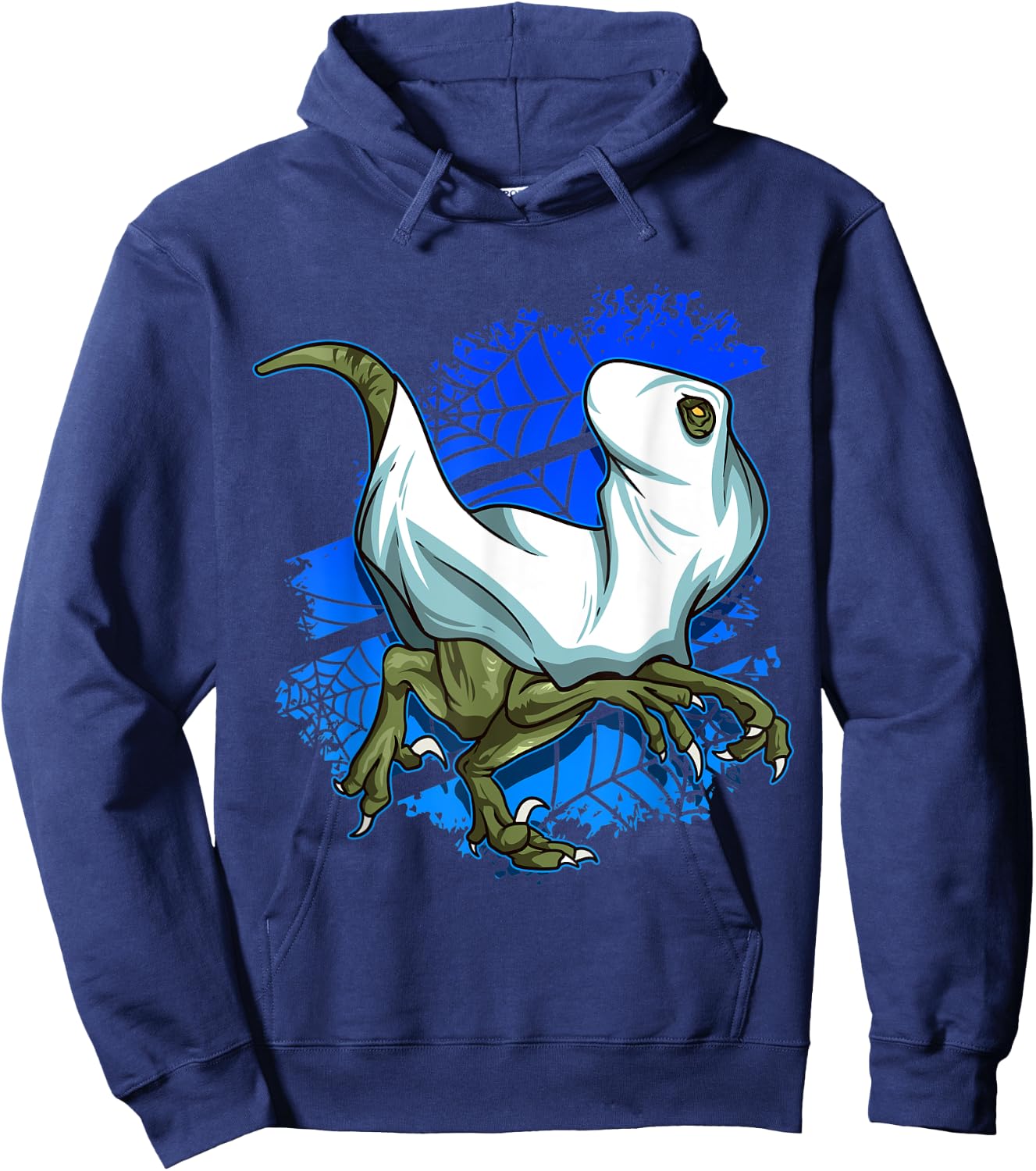 Halloween Dinosaur Costume Funny Running Velociraptor Ghost Hoodie - Hoodie | Navy