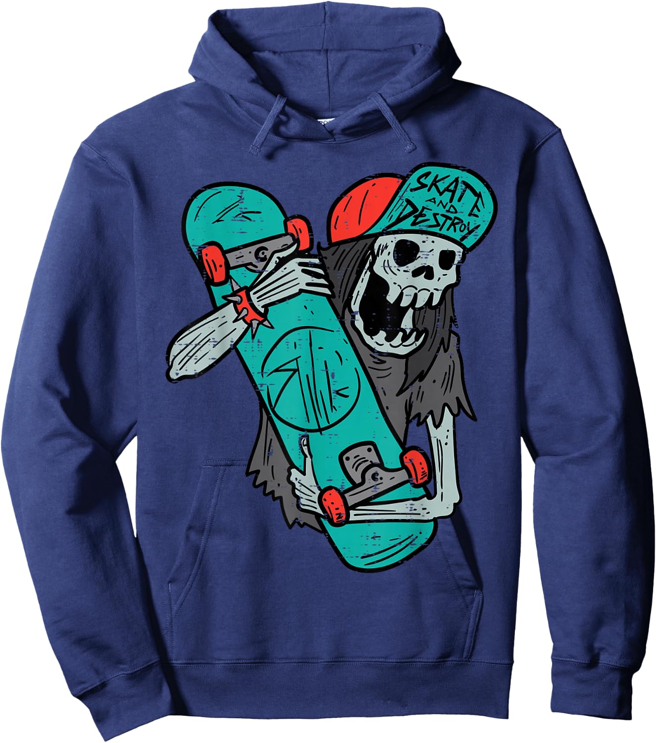 Skater Skeleton Retro VIntage Skateboard Halloween Boys Hoodie - Hoodie | Navy