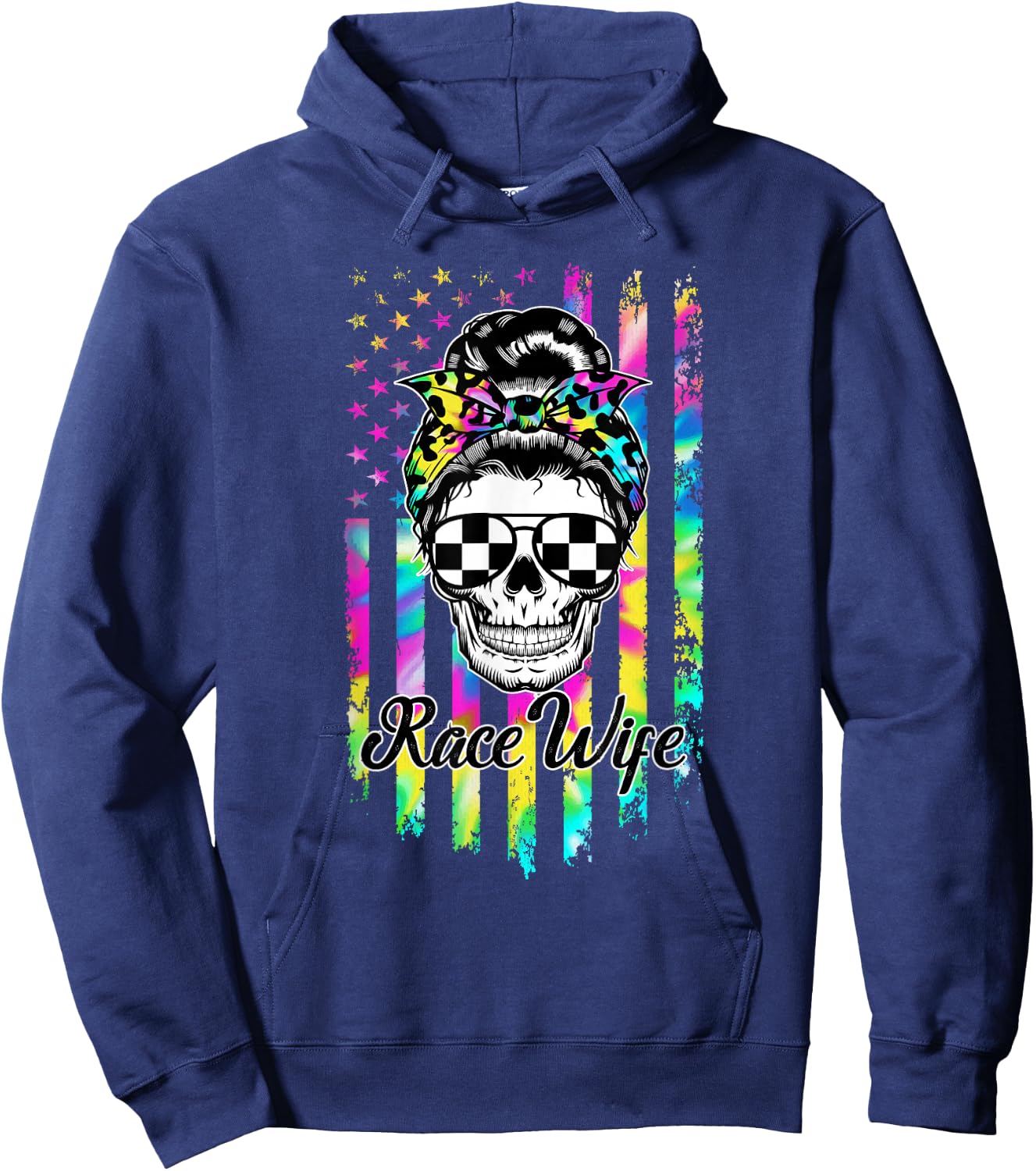 Race Wife American Flag Racing Wife of A Racer Wife Hoodie - Hoodie | Navy