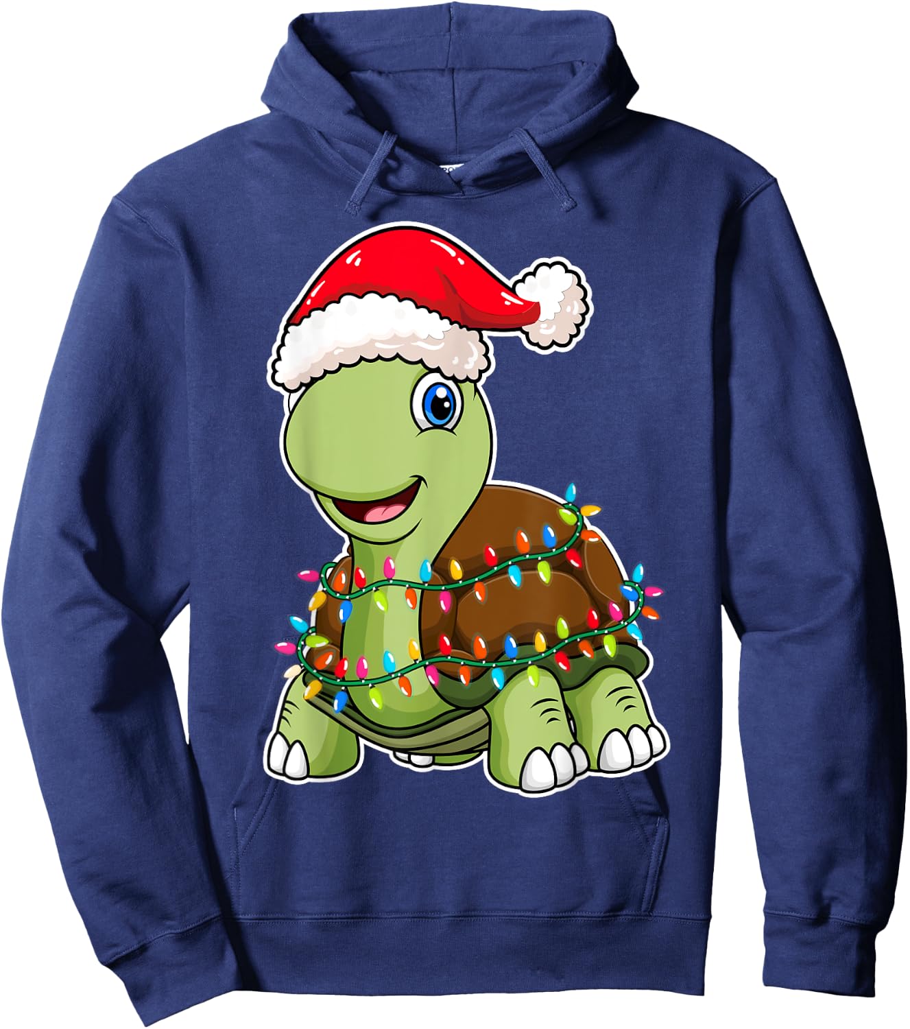 Christmas Lights Turtle Wearing Xmas Hat - Sea Turtle Lover Hoodie - Hoodie | Navy