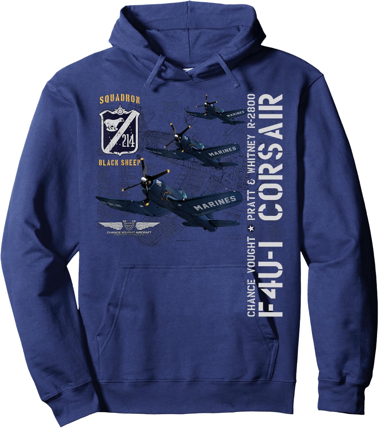 WWII AVIATION APPAREL F4U-1 CORSAIR (214) - -Adults and Kids - Blue - Small Hoodie - Hoodie | Navy